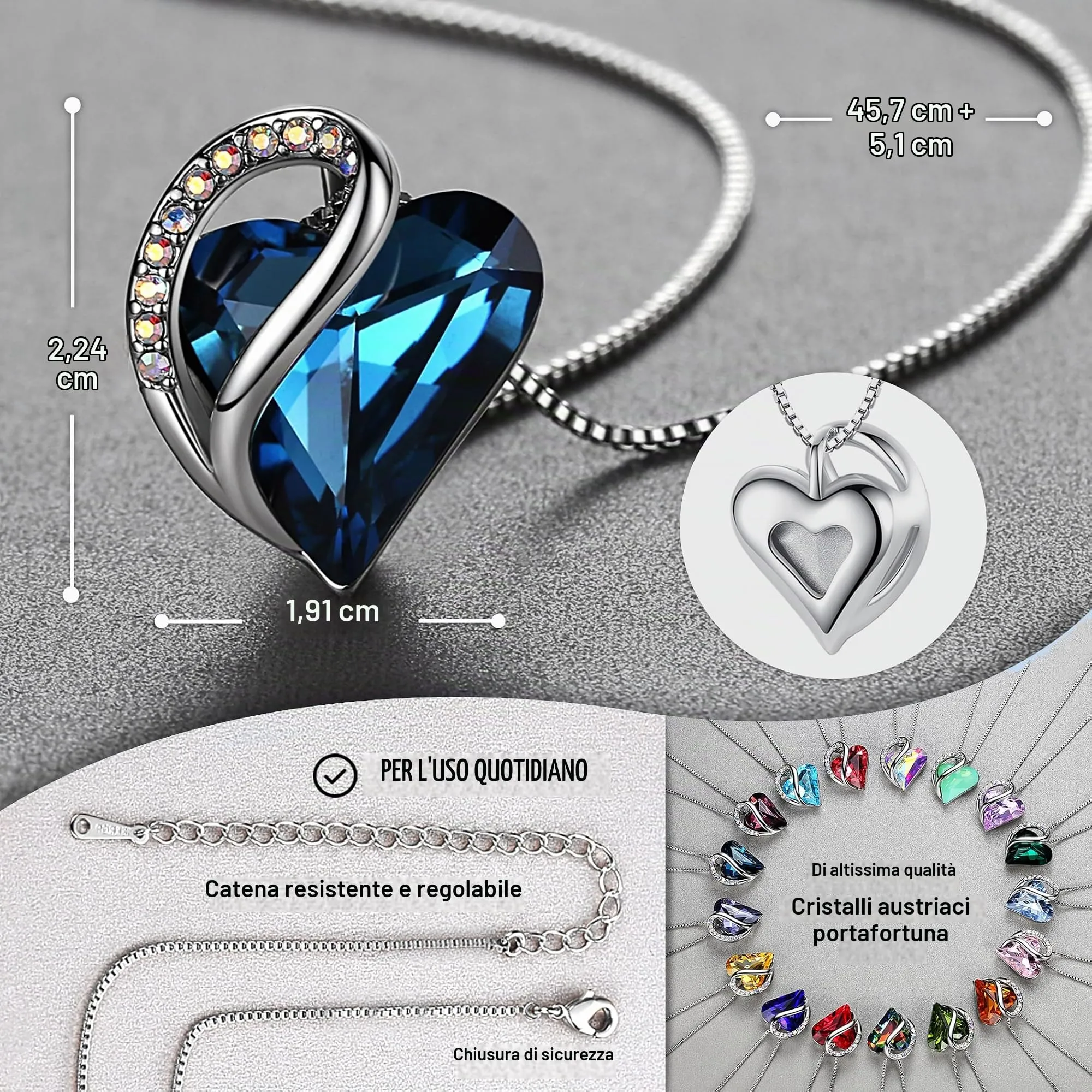 Leafael San Valentino Collana Donna Cuore con Pietra di Nascita, Ciondolo Cristallo Birthstone, Catena con Pendente Elegante, Confezione Regalo Inclusa - immagine 3