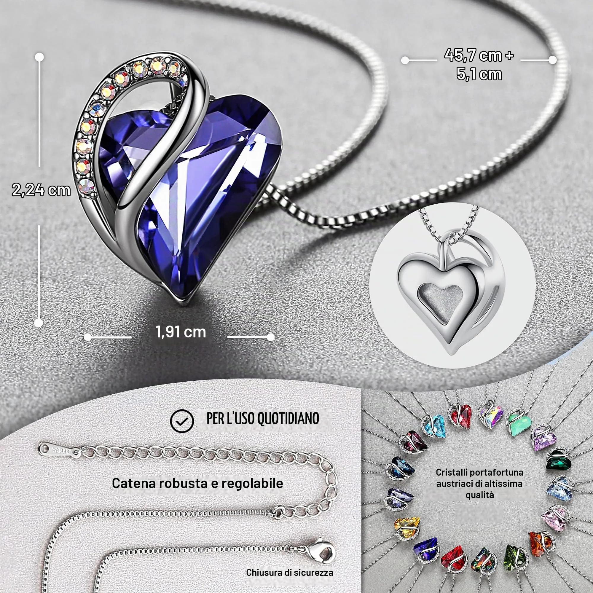 Leafael Collana Cuore Infinito Donna, Febbraio Tanzanite viola - immagine 3
