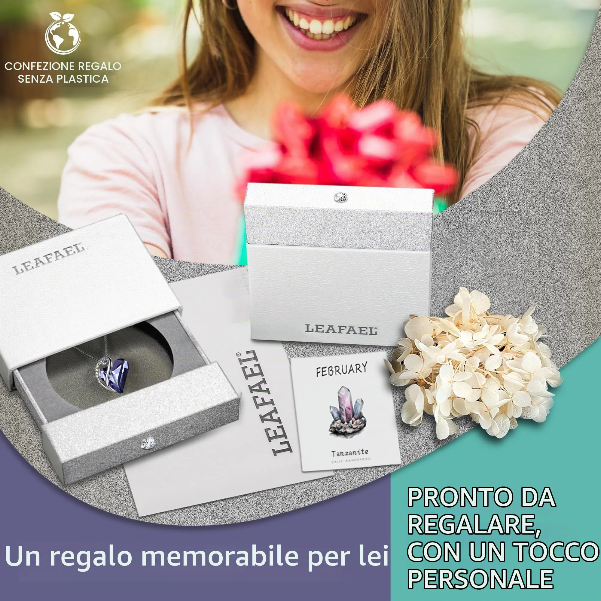 Leafael Collana Cuore Infinito Donna, Febbraio Tanzanite viola - immagine 5