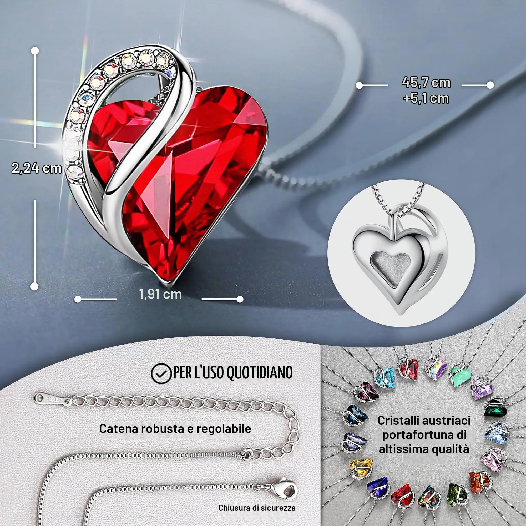Leafael Infinito Amore Cuore Collana Argento, Pietra di nascita collana donna con cristalli curativi, Senza allergie Gioielli Regalo Donna, ciondoli per collane con scatola regalo inclusa - immagine 3
