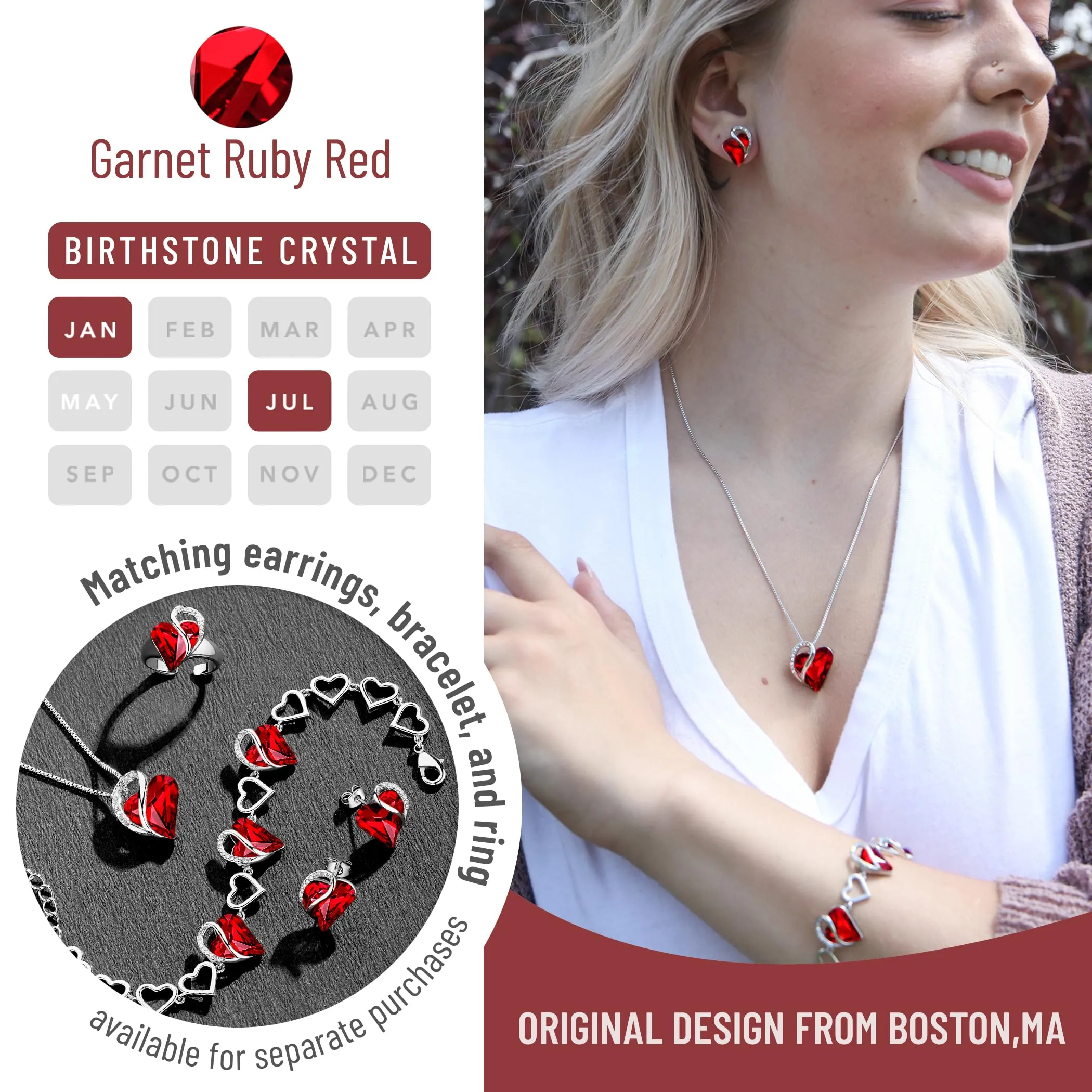 Leafael Infinito Amore Cuore Collana Argento, Pietra di nascita collana donna con cristalli curativi, Senza allergie Gioielli Regalo Donna, ciondoli per collane con scatola regalo inclusa - immagine 4