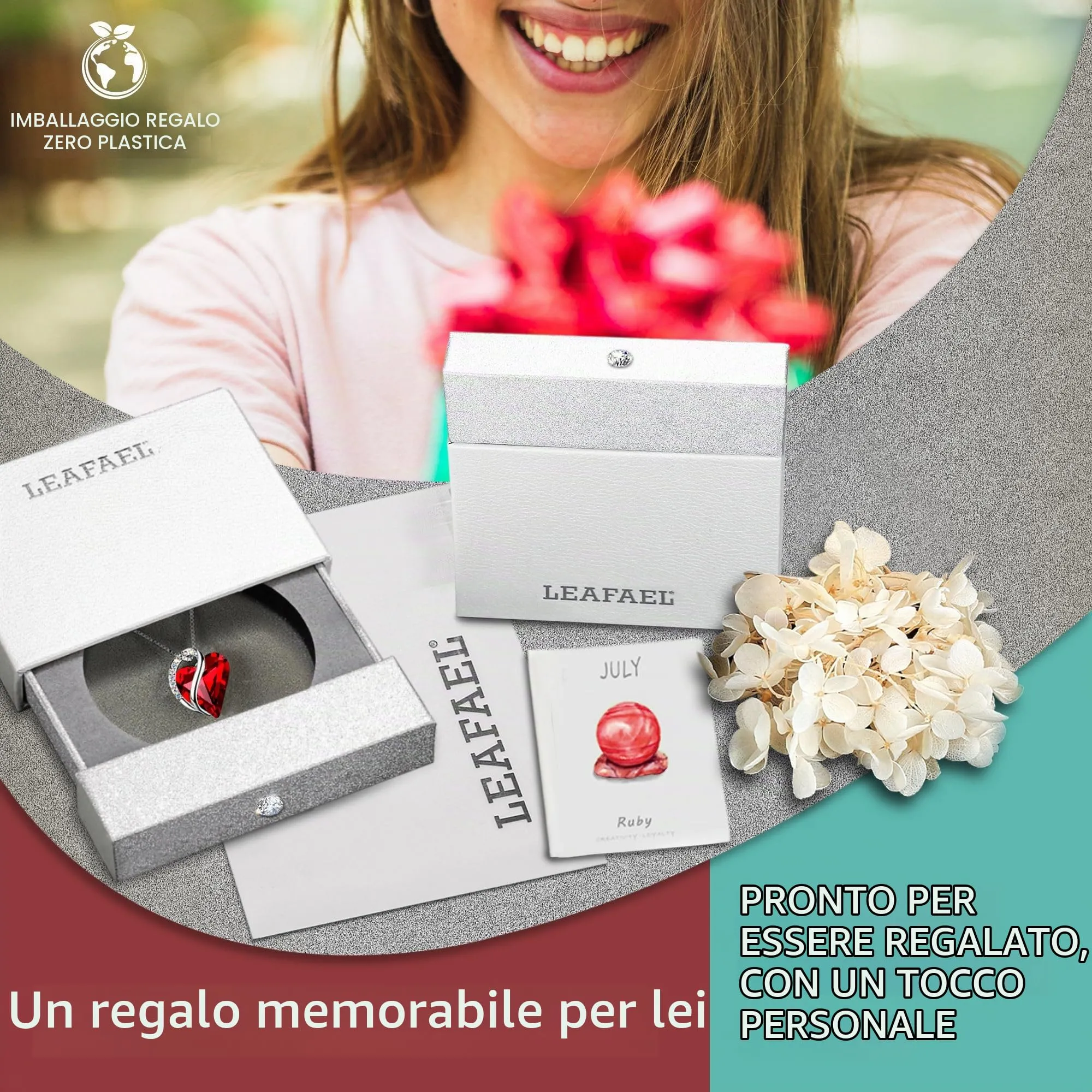 Leafael Infinito Amore Cuore Collana Argento, Pietra di nascita collana donna con cristalli curativi, Senza allergie Gioielli Regalo Donna, ciondoli per collane con scatola regalo inclusa - immagine 5