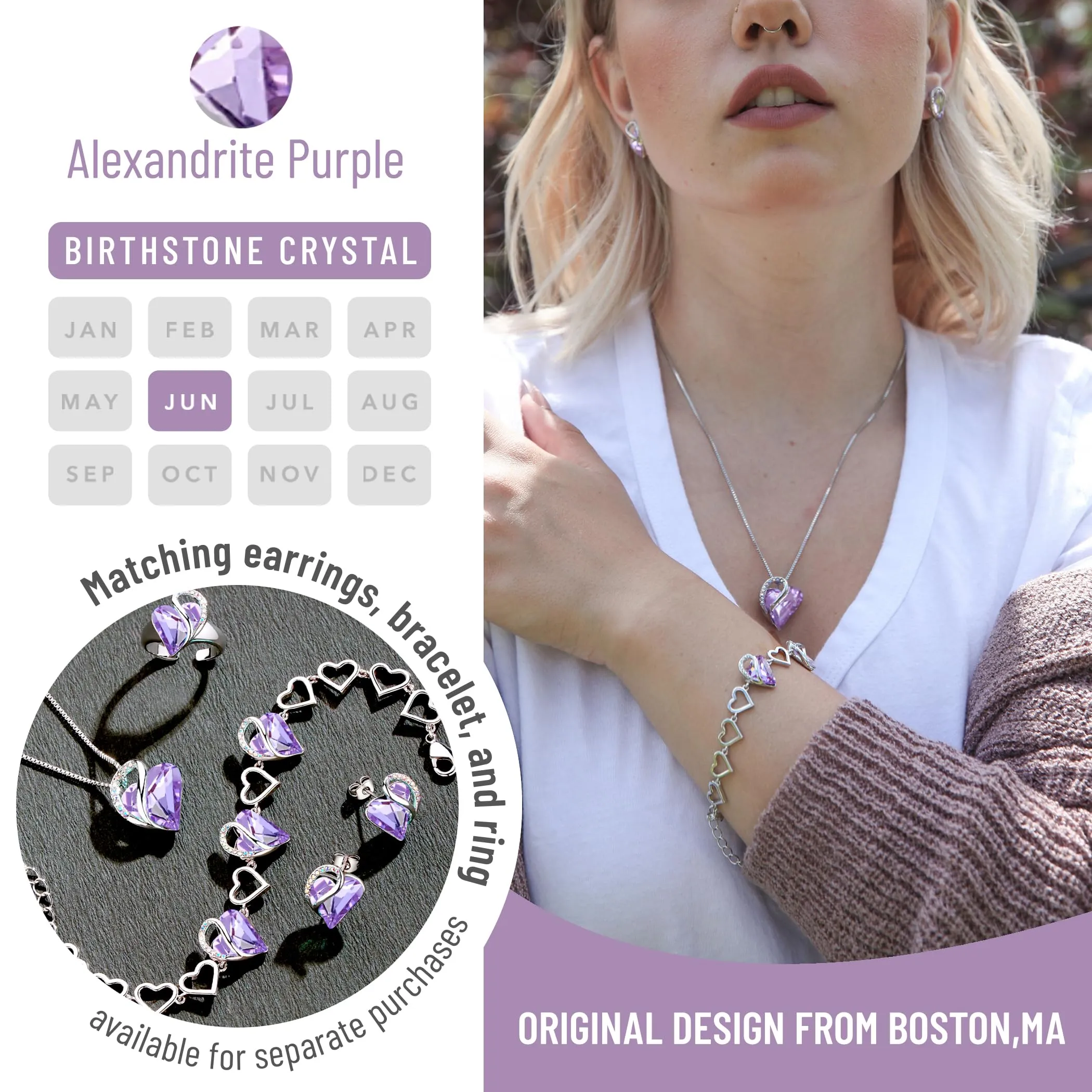 Leafael Infinito Amore Cuore Collana Argento, Pietra di nascita collana donna con cristalli curativi, Senza allergie Gioielli Regalo Donna, ciondoli per collane con scatola regalo inclusa - immagine 4