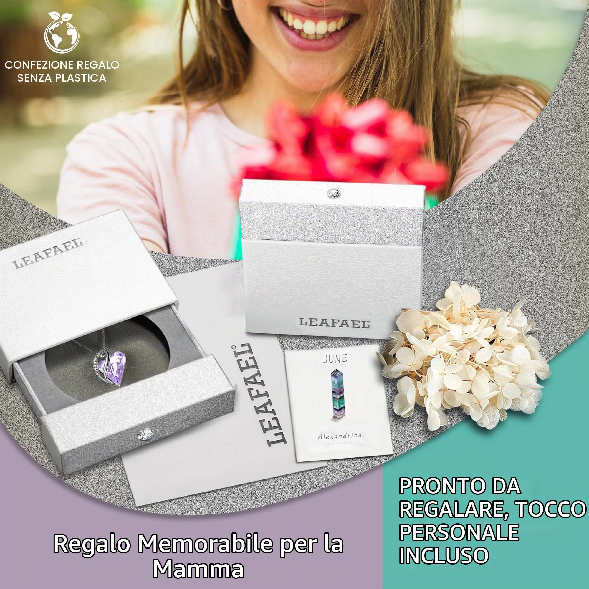 Leafael Infinito Amore Cuore Collana Argento, Pietra di nascita collana donna con cristalli curativi, Senza allergie Gioielli Regalo Donna, ciondoli per collane con scatola regalo inclusa - immagine 5