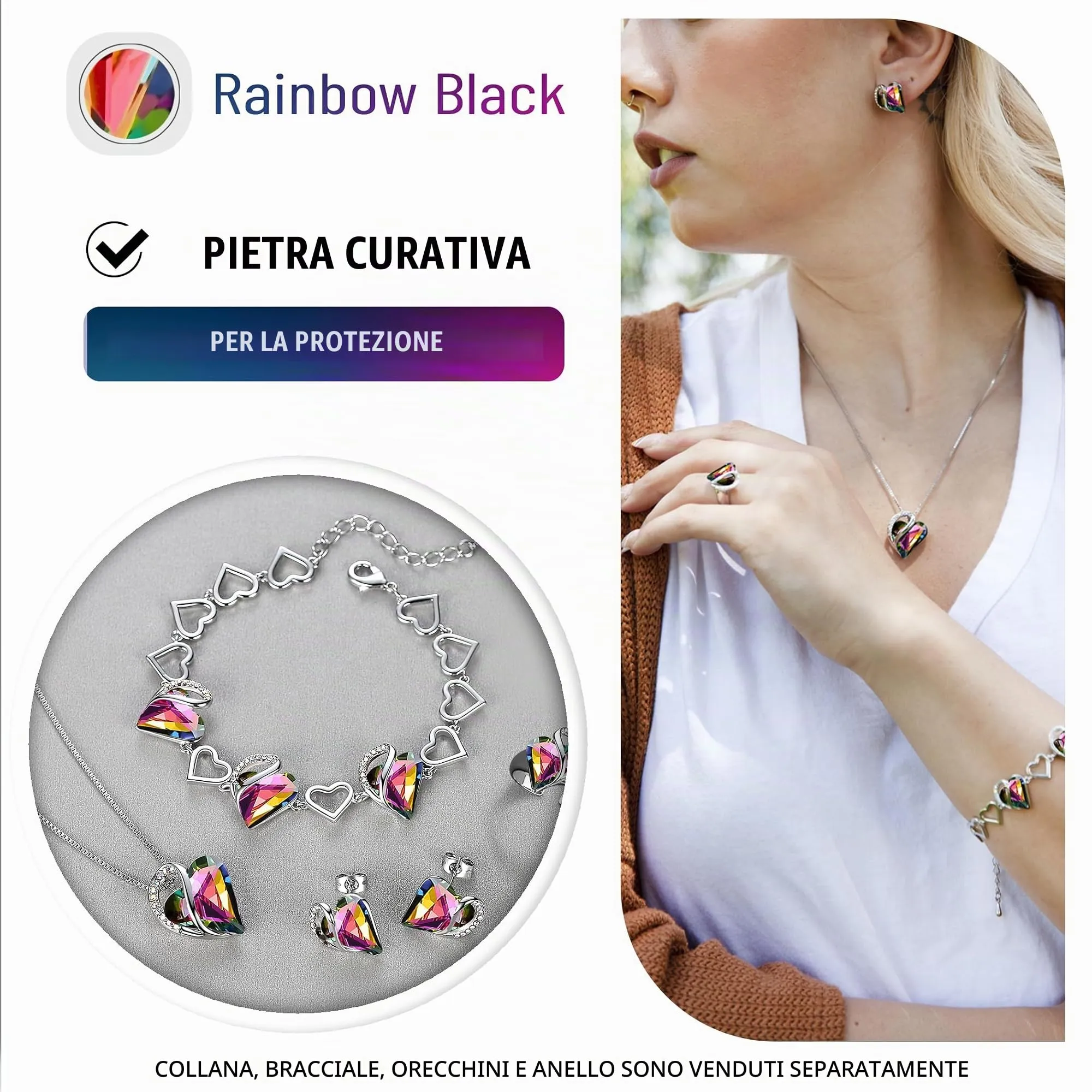 Leafael Collana Cuore Infinito Donna, Tormalina arcobaleno nera - immagine 4
