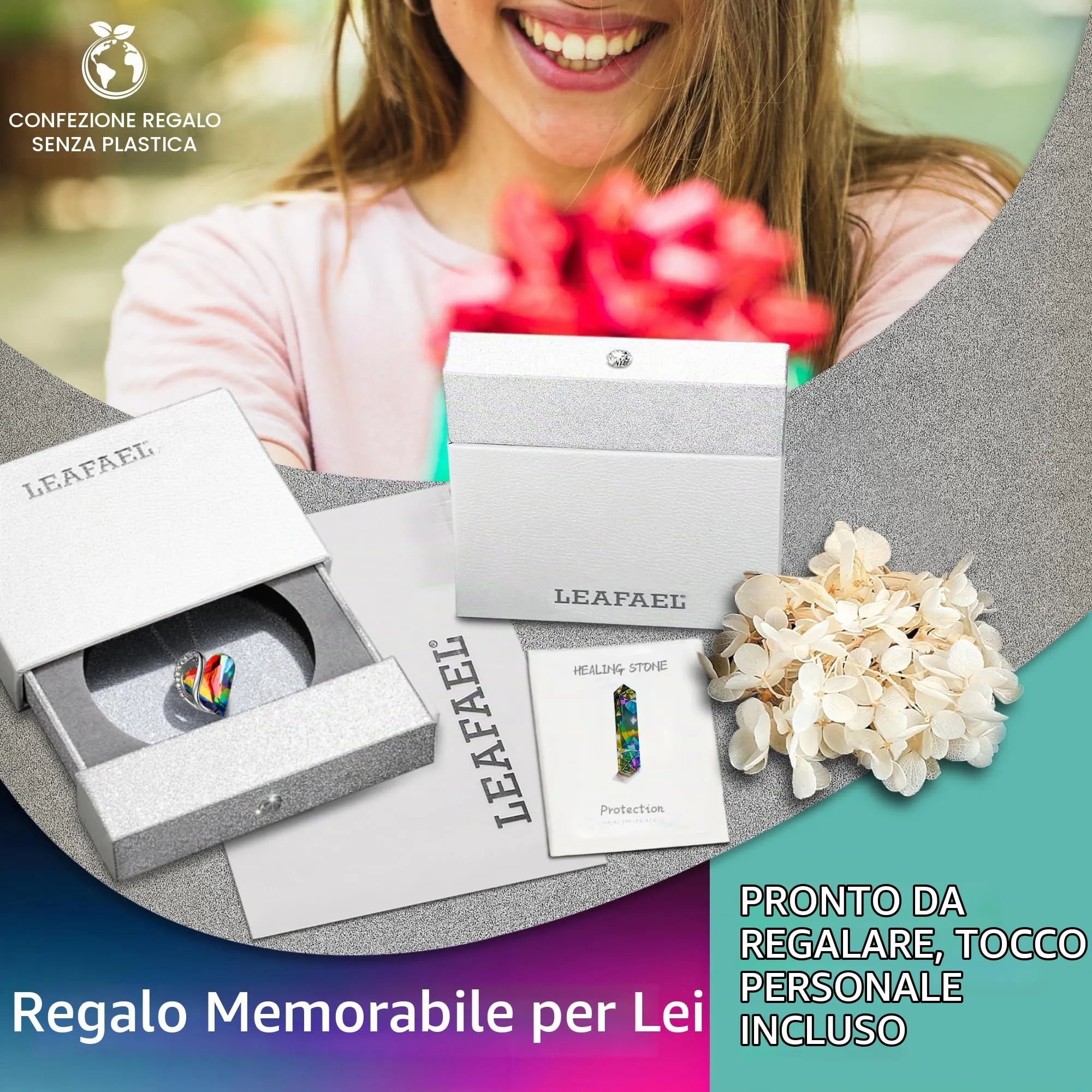 Leafael Collana Cuore Infinito Donna, Tormalina arcobaleno nera - immagine 5
