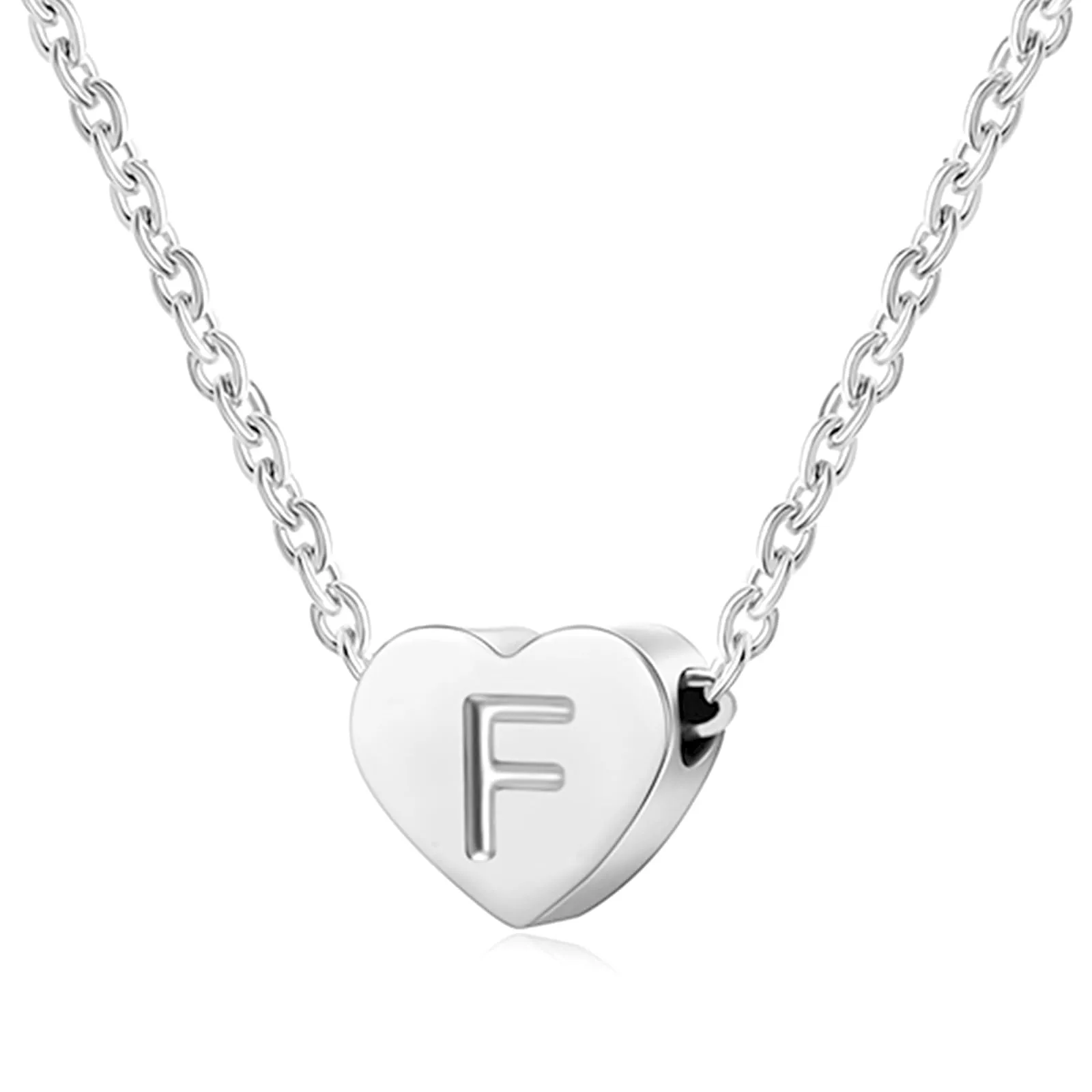 AFSTALR - Girocollo da donna in argento con piccolo ciondolo a forma di cuore, con iniziale, ideale per ragazze e Acciaio inossidabile, colore: S, cod. NK-heart-silver-S - immagine 1