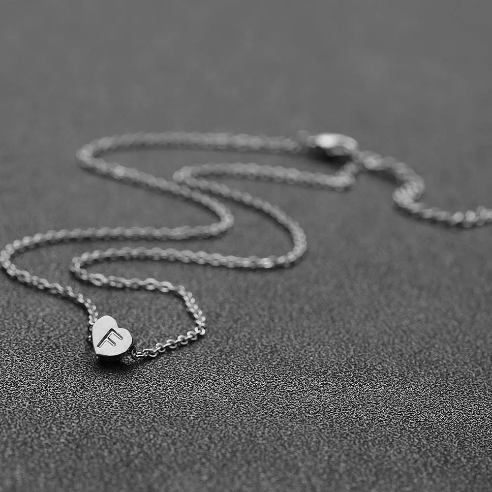 AFSTALR - Girocollo da donna in argento con piccolo ciondolo a forma di cuore, con iniziale, ideale per ragazze e Acciaio inossidabile, colore: S, cod. NK-heart-silver-S - immagine 5