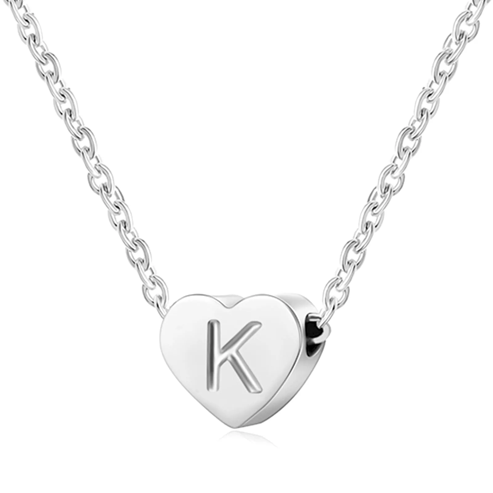 AFSTALR - Girocollo da donna in argento con piccolo ciondolo a forma di cuore, con iniziale, ideale per ragazze e Acciaio inossidabile, colore: S, cod. NK-heart-silver-K - immagine 1