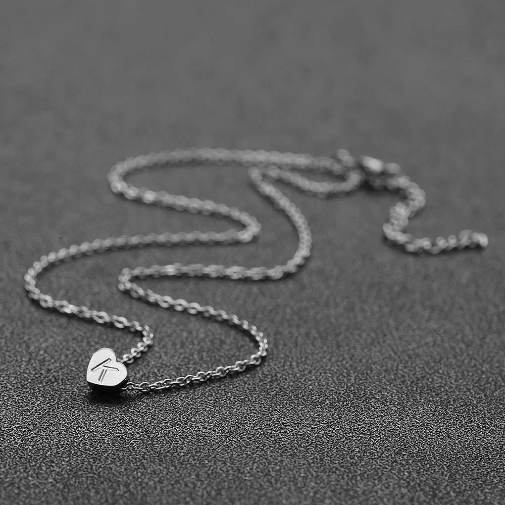 AFSTALR - Girocollo da donna in argento con piccolo ciondolo a forma di cuore, con iniziale, ideale per ragazze e Acciaio inossidabile, colore: S, cod. NK-heart-silver-K - immagine 5