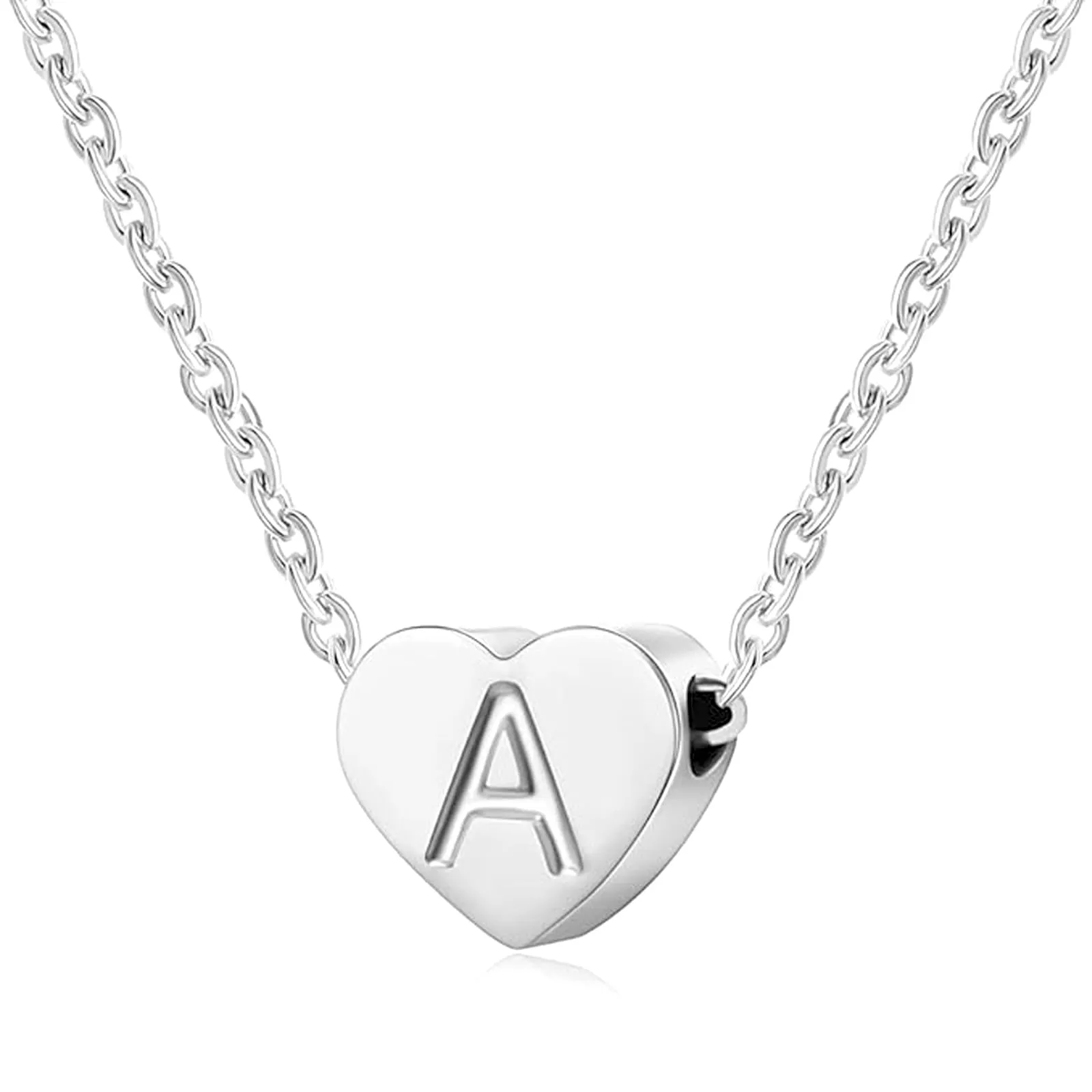 AFSTALR - Girocollo da donna in argento con piccolo ciondolo a forma di cuore, con iniziale, ideale per ragazze e Acciaio inossidabile, colore: S, cod. NK-heart-silver-A - immagine 1