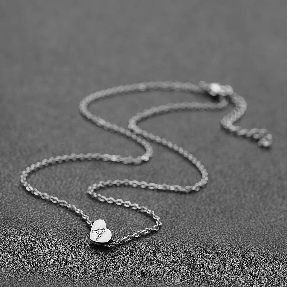 AFSTALR - Girocollo da donna in argento con piccolo ciondolo a forma di cuore, con iniziale, ideale per ragazze e Acciaio inossidabile, colore: S, cod. NK-heart-silver-A - immagine 5