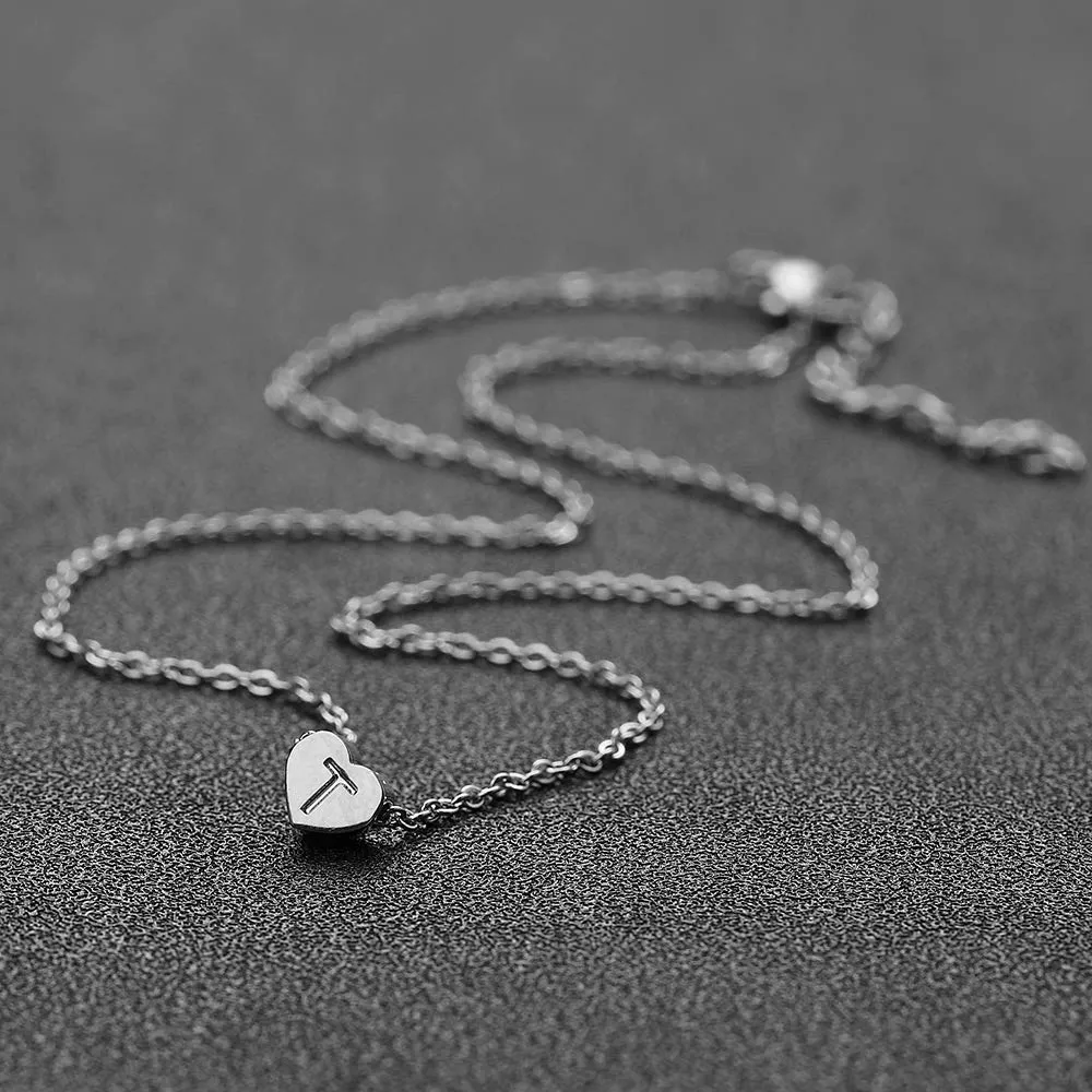 AFSTALR - Girocollo da donna in argento con piccolo ciondolo a forma di cuore, con iniziale, ideale per ragazze e Acciaio inossidabile, colore: S, cod. NK-heart-silver-T - immagine 5
