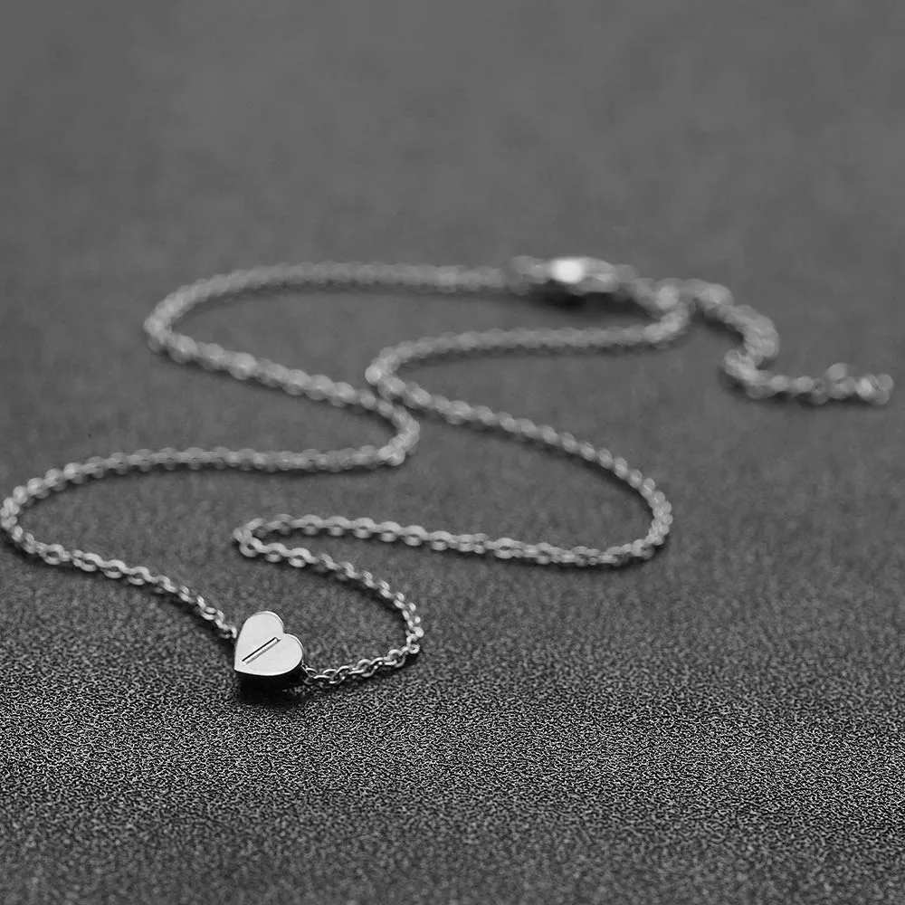 AFSTALR - Girocollo da donna in argento con piccolo ciondolo a forma di cuore, con iniziale, ideale per ragazze e Acciaio inossidabile, colore: S, cod. NK-heart-silver-I - immagine 5