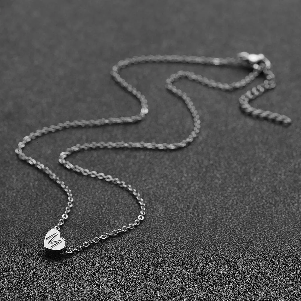 AFSTALR - Girocollo da donna in argento con piccolo ciondolo a forma di cuore, con iniziale, ideale per ragazze e Acciaio inossidabile, colore: S, cod. NK-heart-silver-M - immagine 5