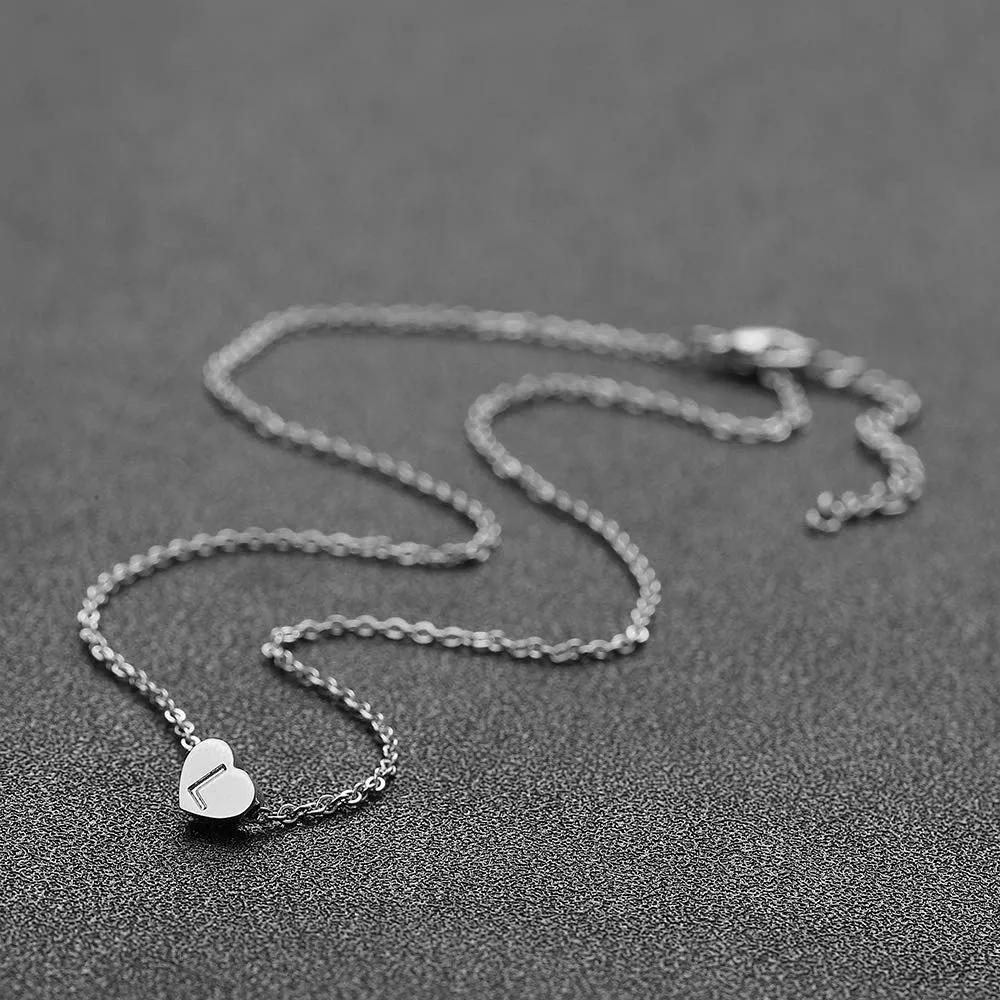 AFSTALR - Girocollo da donna in argento con piccolo ciondolo a forma di cuore, con iniziale, ideale per ragazze e Acciaio inossidabile, colore: S, cod. NK-heart-silver-L - immagine 5