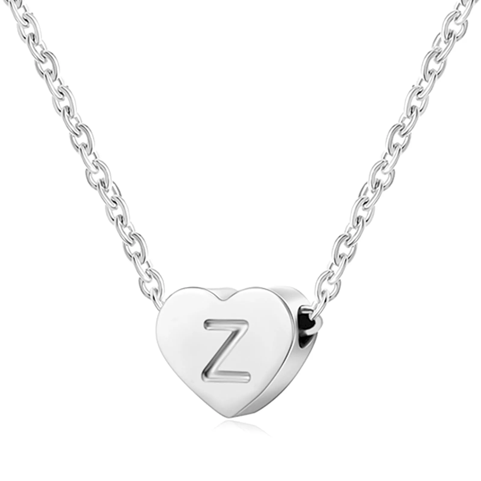 AFSTALR - Girocollo da donna in argento con piccolo ciondolo a forma di cuore, con iniziale, ideale per ragazze e Acciaio inossidabile, colore: S, cod. NK-heart-silver-Z - immagine 1