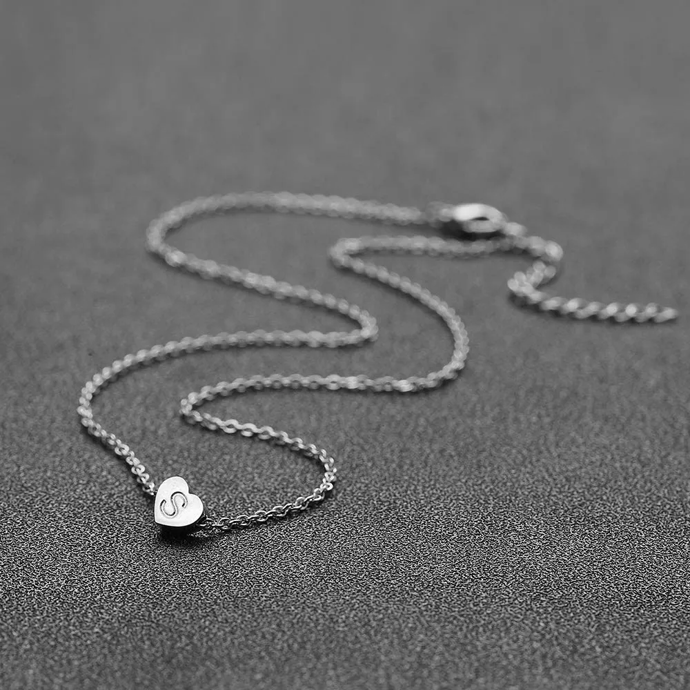 AFSTALR - Girocollo da donna in argento con piccolo ciondolo a forma di cuore, con iniziale, ideale per ragazze e Acciaio inossidabile, colore: S, cod. NK-heart-silver-S - immagine 5