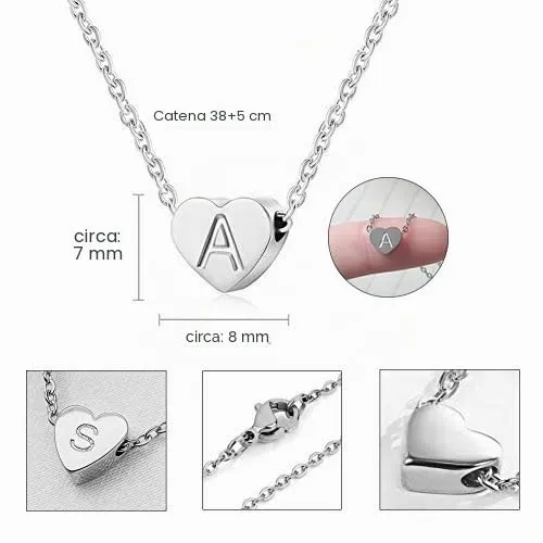AFSTALR - Girocollo da donna in argento con piccolo ciondolo a forma di cuore, con iniziale, ideale per ragazze e Acciaio inossidabile, colore: S, cod. NK-heart-silver-D - immagine 4