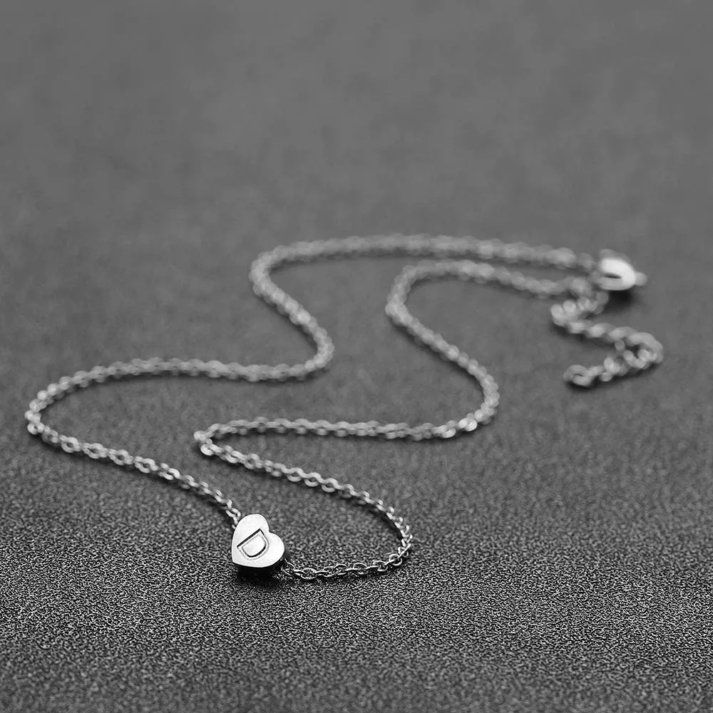 AFSTALR - Girocollo da donna in argento con piccolo ciondolo a forma di cuore, con iniziale, ideale per ragazze e Acciaio inossidabile, colore: S, cod. NK-heart-silver-D - immagine 5