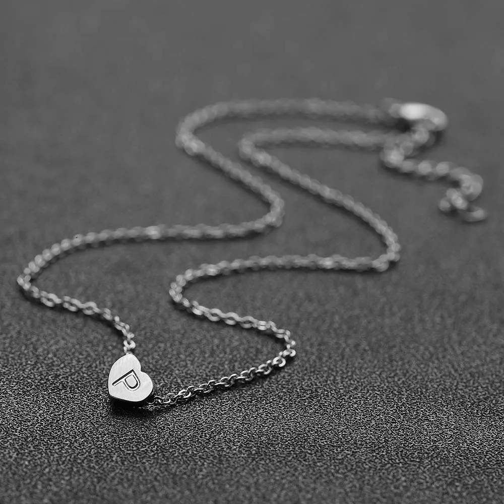 AFSTALR - Girocollo da donna in argento con piccolo ciondolo a forma di cuore, con iniziale, ideale per ragazze e Acciaio inossidabile, colore: S, cod. NK-heart-silver-P - immagine 5