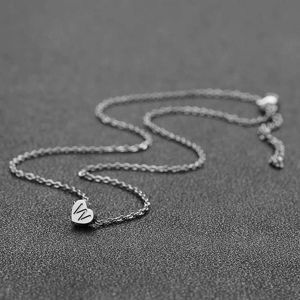 AFSTALR - Girocollo da donna in argento con piccolo ciondolo a forma di cuore, con iniziale, ideale per ragazze e Acciaio inossidabile, colore: S, cod. NK-heart-silver-W - immagine 5