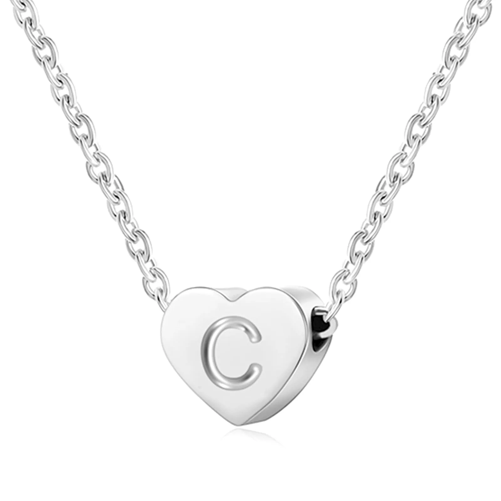 AFSTALR - Girocollo da donna in argento con piccolo ciondolo a forma di cuore, con iniziale, ideale per ragazze e Acciaio inossidabile, colore: S, cod. NK-heart-silver-C - immagine 1
