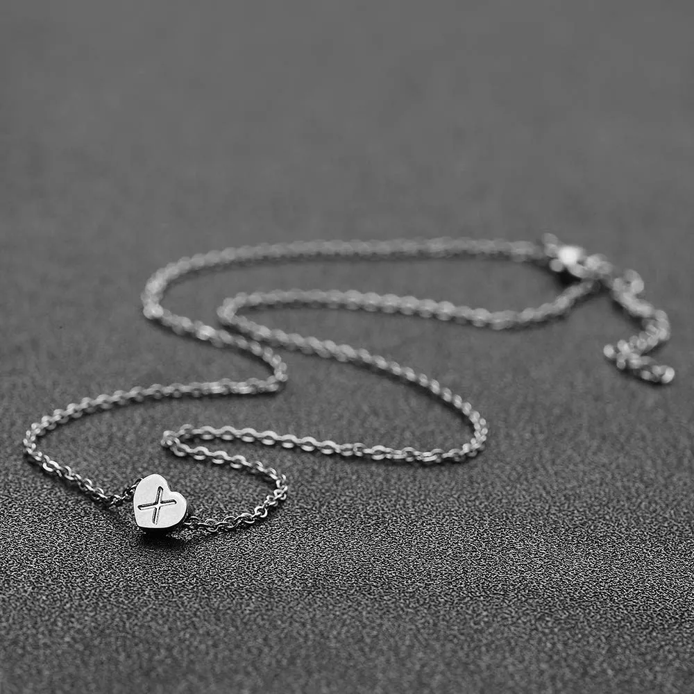 AFSTALR - Girocollo da donna in argento con piccolo ciondolo a forma di cuore, con iniziale, ideale per ragazze e Acciaio inossidabile, colore: S, cod. NK-heart-silver-X - immagine 5