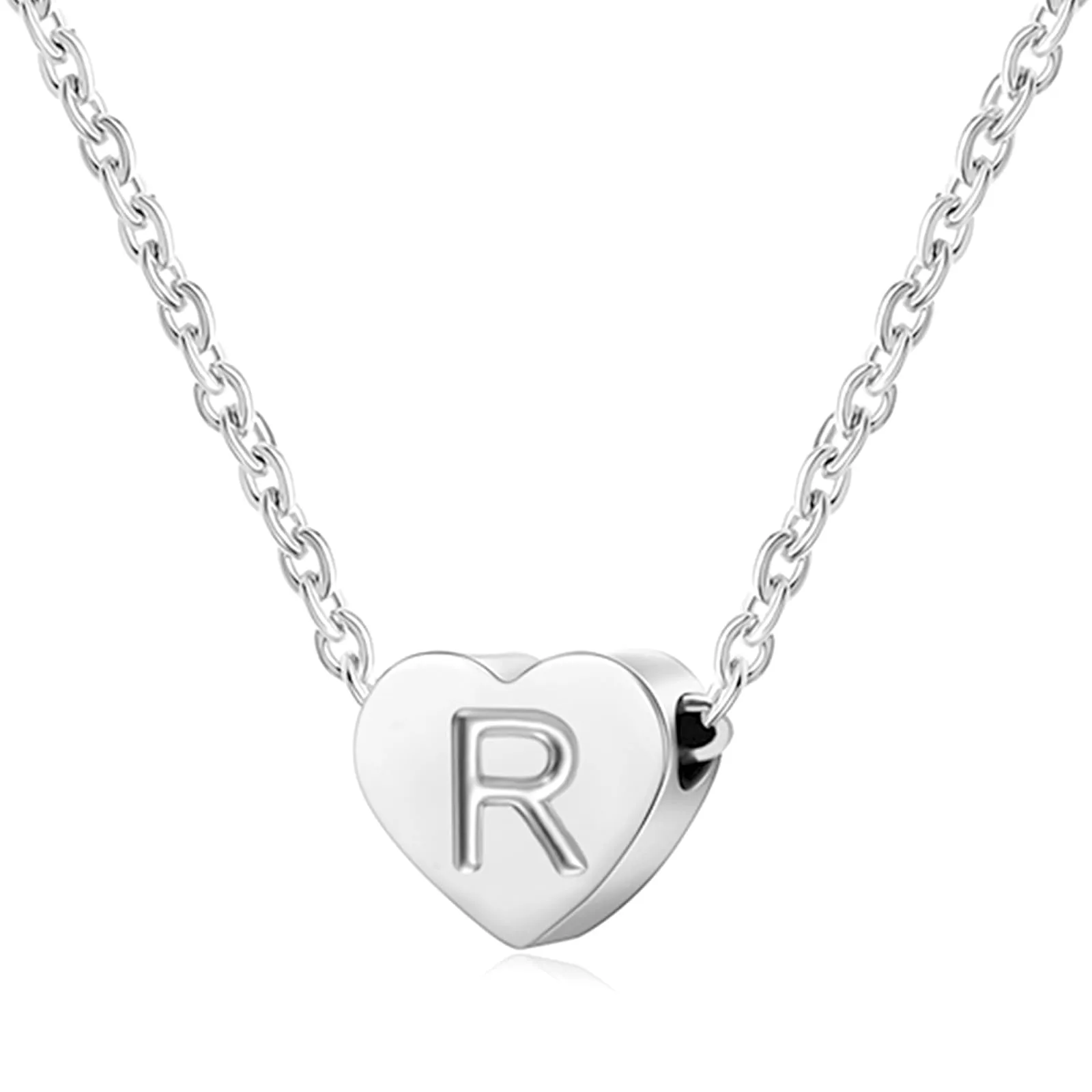 AFSTALR - Girocollo da donna in argento con piccolo ciondolo a forma di cuore, con iniziale, ideale per ragazze e Acciaio inossidabile, colore: S, cod. NK-heart-silver-R - immagine 1