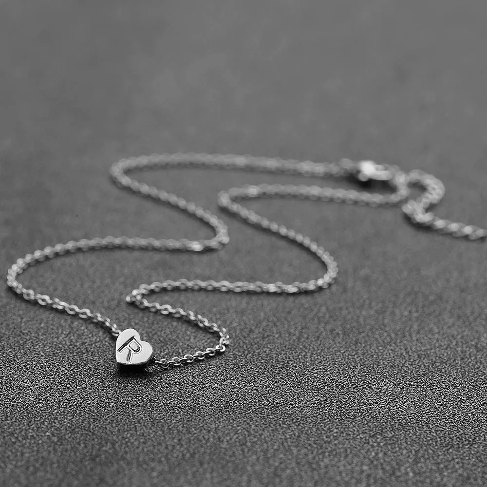 AFSTALR - Girocollo da donna in argento con piccolo ciondolo a forma di cuore, con iniziale, ideale per ragazze e Acciaio inossidabile, colore: S, cod. NK-heart-silver-R - immagine 5