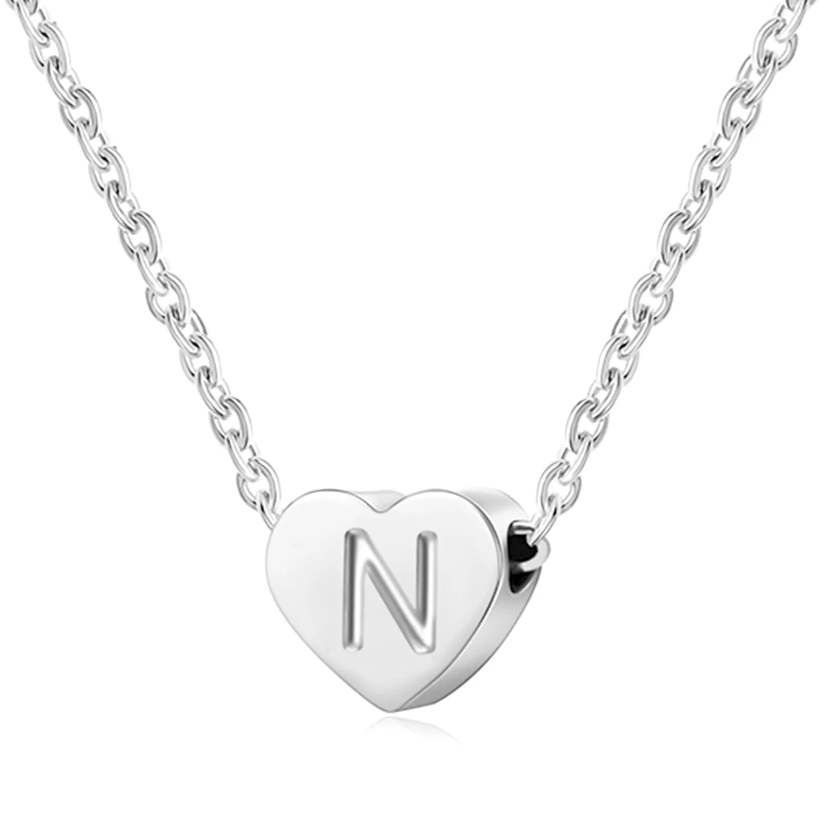AFSTALR - Girocollo da donna in argento con piccolo ciondolo a forma di cuore, con iniziale, ideale per ragazze e Acciaio inossidabile, colore: S, cod. NK-heart-silver-N - immagine 1
