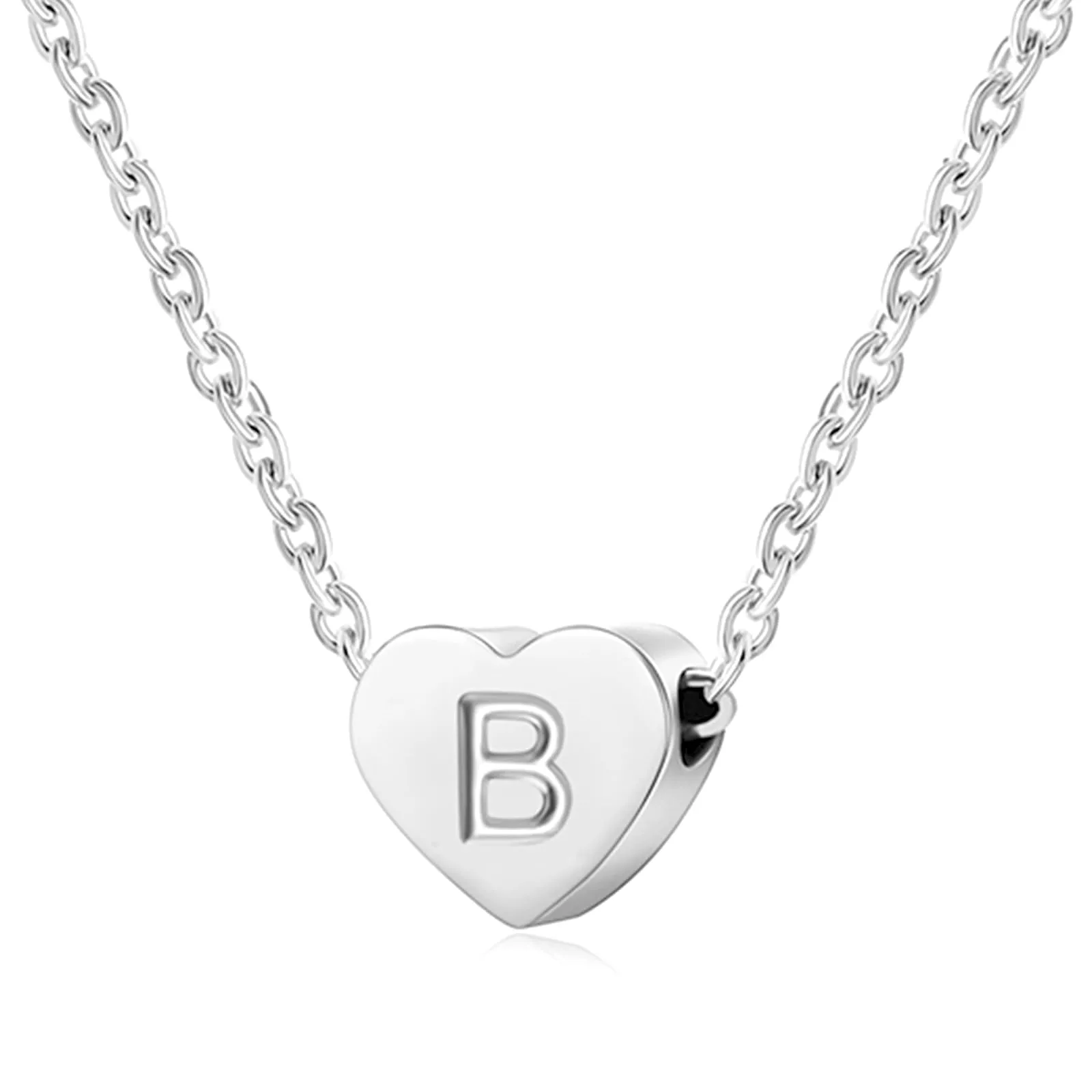 AFSTALR - Girocollo da donna in argento con piccolo ciondolo a forma di cuore, con iniziale, ideale per ragazze e Acciaio inossidabile, colore: S, cod. NK-heart-silver-B - immagine 1