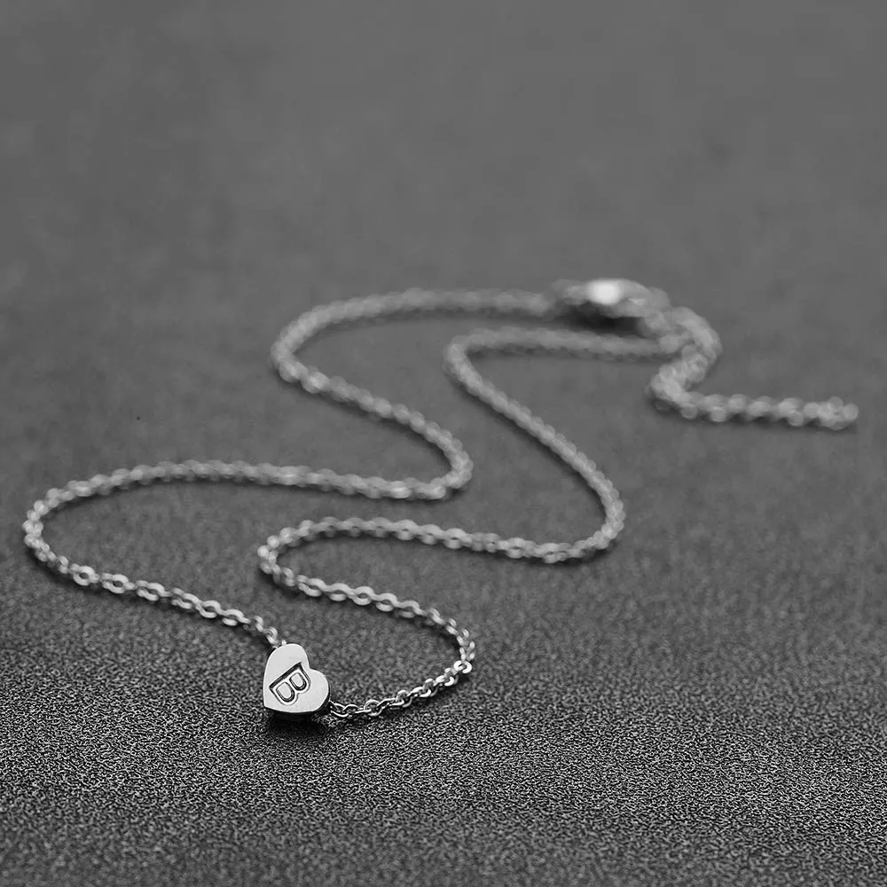 AFSTALR - Girocollo da donna in argento con piccolo ciondolo a forma di cuore, con iniziale, ideale per ragazze e Acciaio inossidabile, colore: S, cod. NK-heart-silver-B - immagine 5