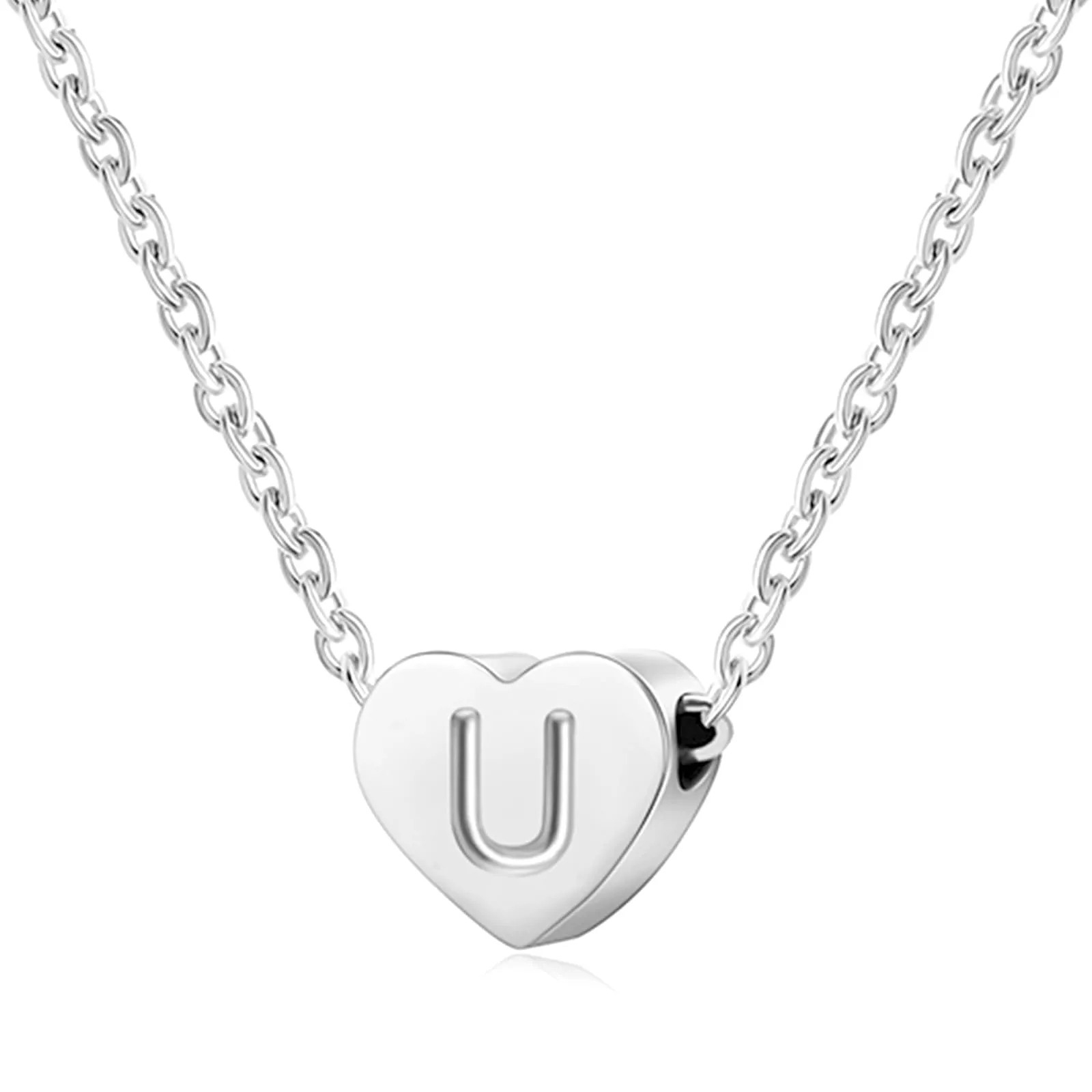 AFSTALR - Girocollo da donna in argento con piccolo ciondolo a forma di cuore, con iniziale, ideale per ragazze e Acciaio inossidabile, colore: S, cod. NK-heart-silver-U - immagine 1