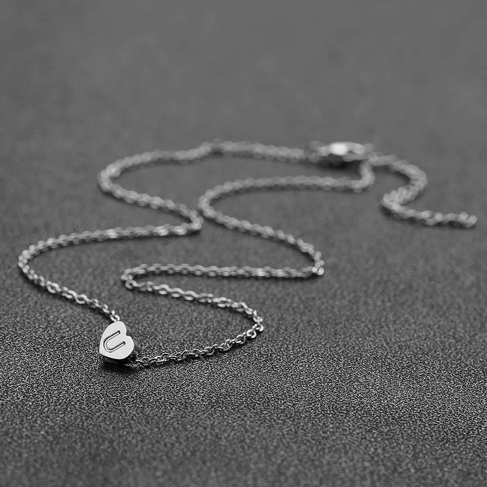 AFSTALR - Girocollo da donna in argento con piccolo ciondolo a forma di cuore, con iniziale, ideale per ragazze e Acciaio inossidabile, colore: S, cod. NK-heart-silver-U - immagine 5
