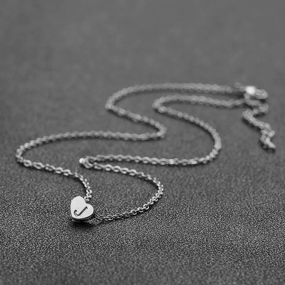AFSTALR - Girocollo da donna in argento con piccolo ciondolo a forma di cuore, con iniziale, ideale per ragazze e Acciaio inossidabile, colore: S, cod. NK-heart-silver-J - immagine 5