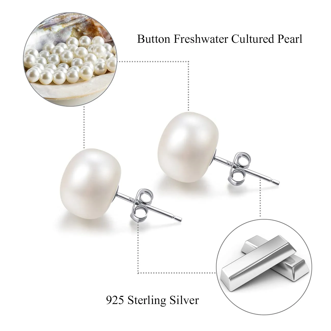 Orecchini Perle Donna Naturali D'acqua Dolce Coltivate Orecchino Argento 925 Perla Bianche Vere 5MM - immagine 3