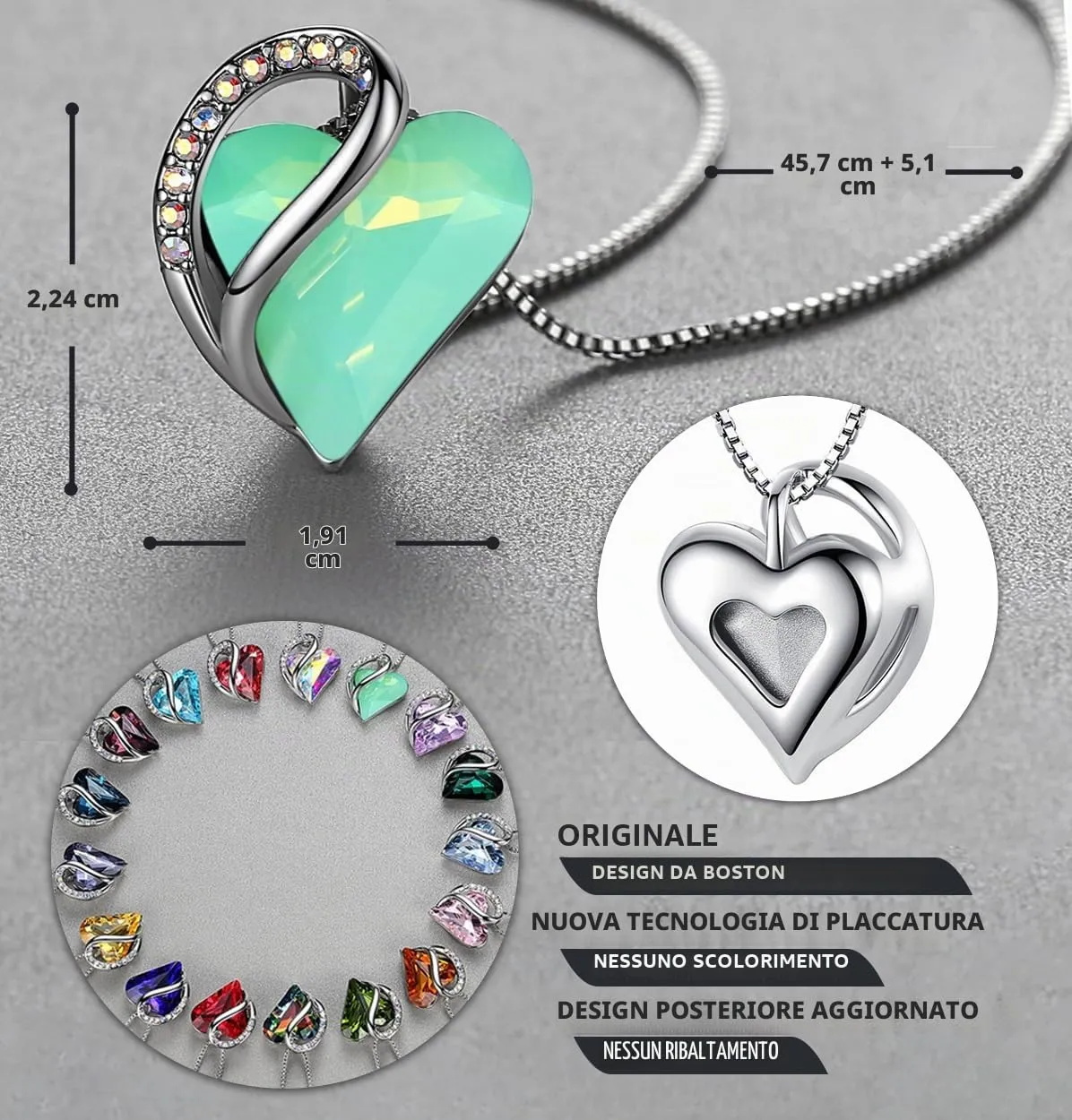 Leafael Collana Cuore Infinito Donna, Giada opale verde - immagine 3