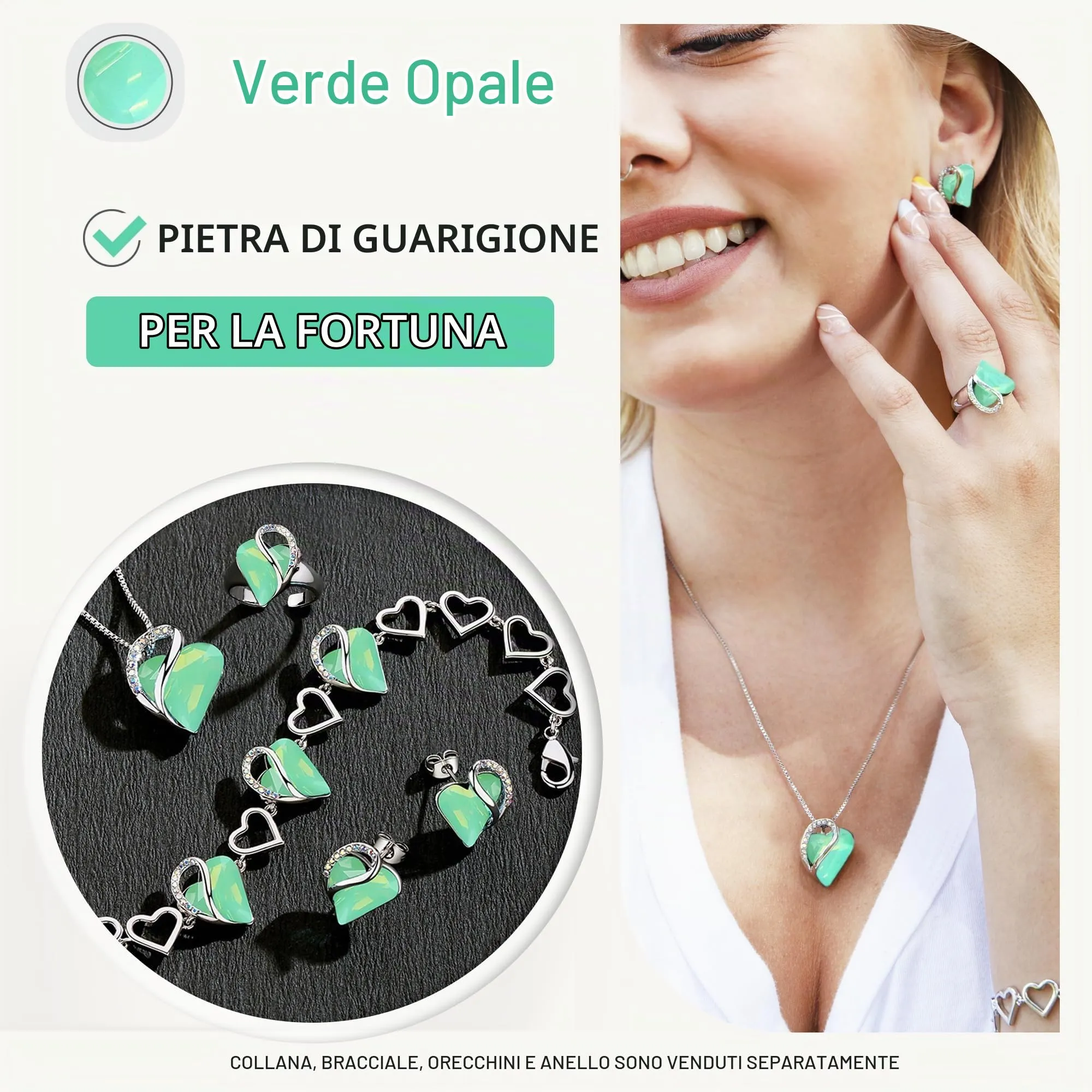 Leafael Collana Cuore Infinito Donna, Giada opale verde - immagine 4