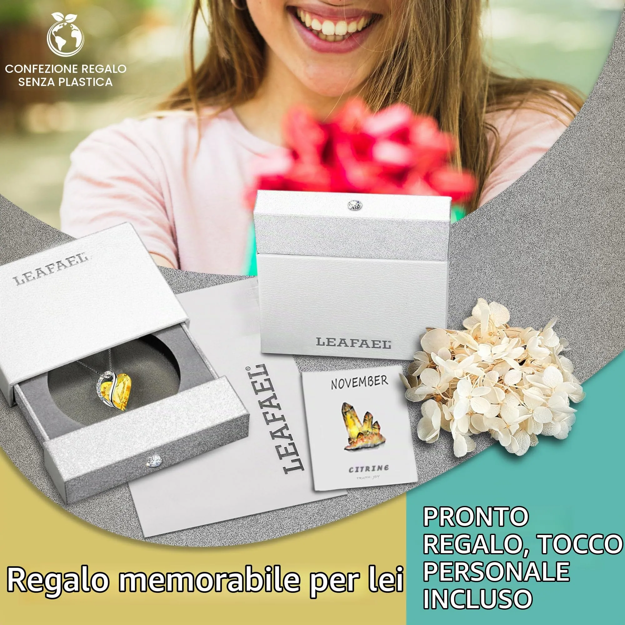 Leafael Collana Cuore Infinito Donna, Novembre Citrino giallo - immagine 5