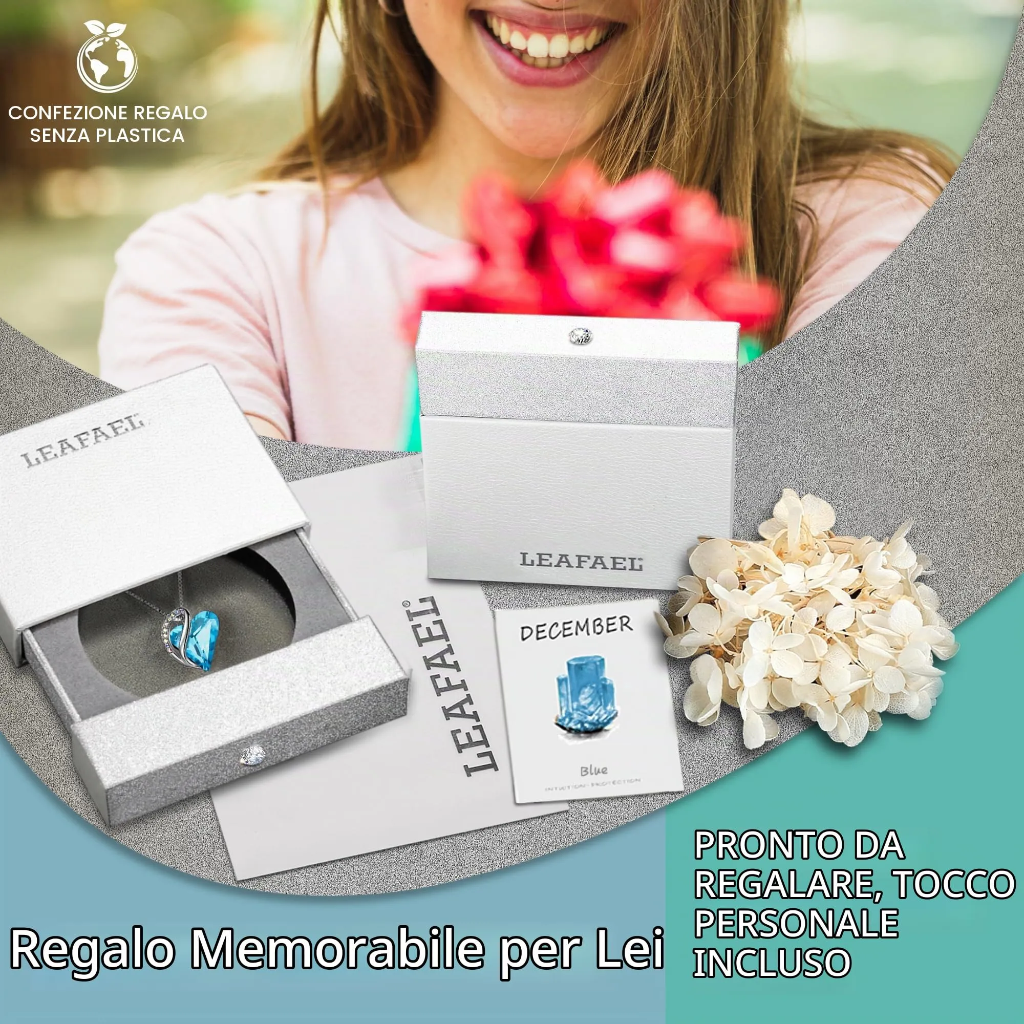 Leafael Collana Cuore Infinito Donna, Dicembre Acquamarina azzurra - immagine 5