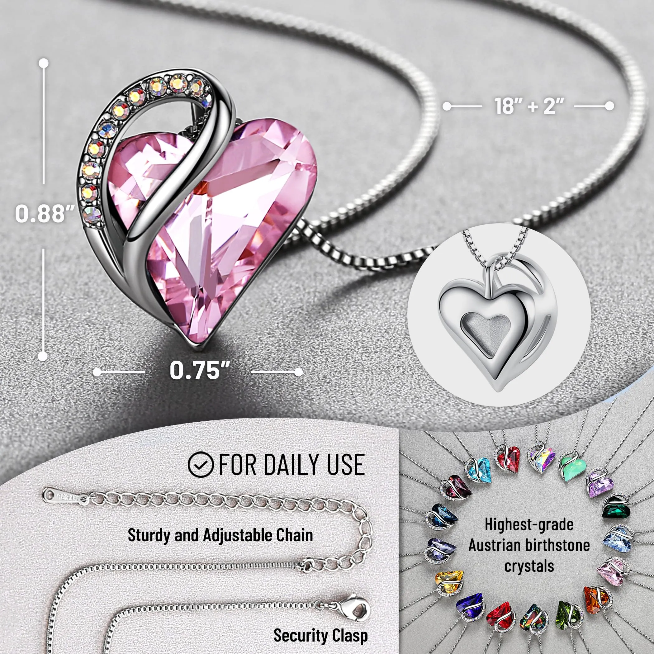 Leafael Collana Cuore Infinito Donna, Ottobre Quarzo rosa - immagine 3