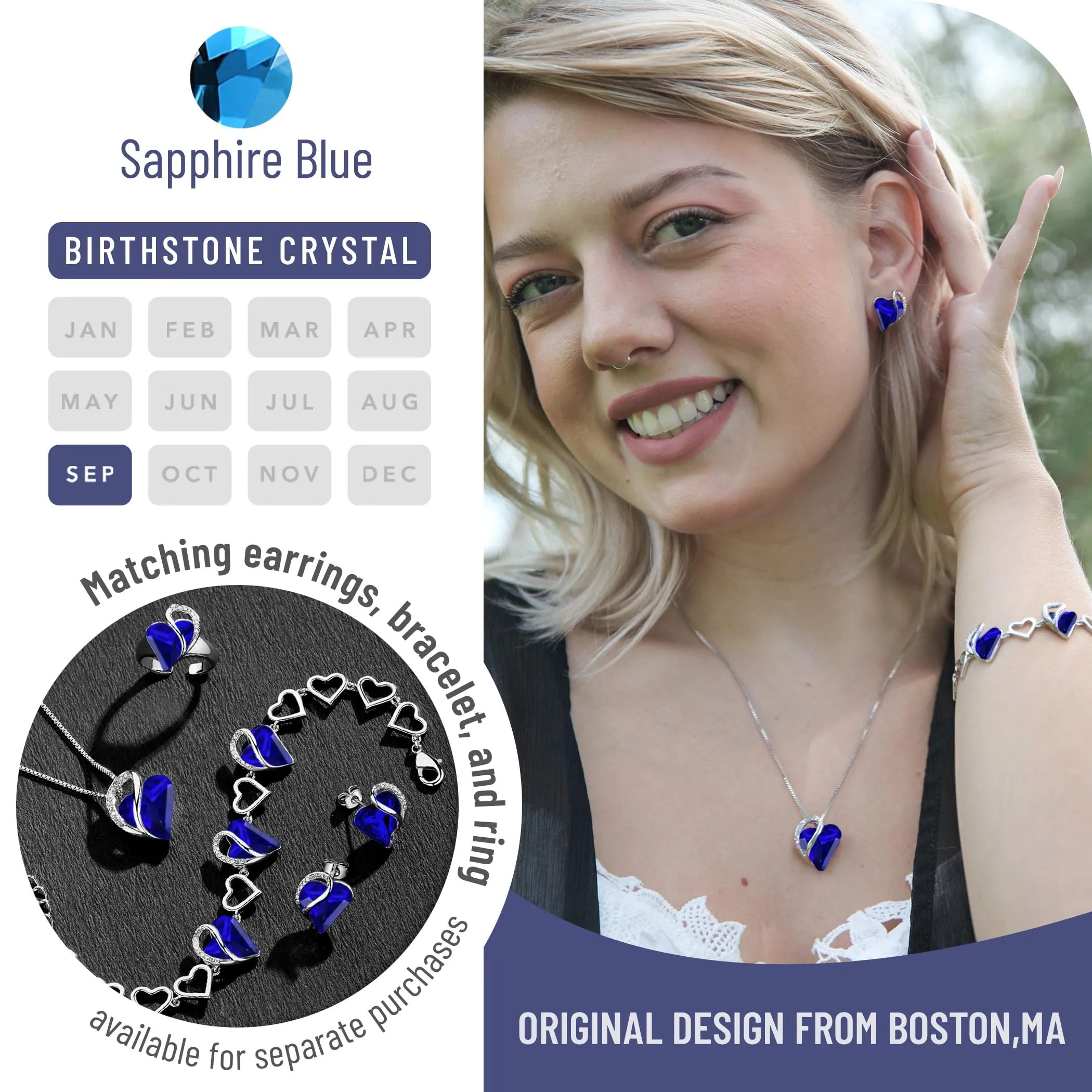 Leafael Collane Donna Cuore Birthstone | Collana con cristallo e pietre di nascita, collana donna con catena e ciondolo elegante, gioiello da donna con confezione regalo inclusa – San Valentino - immagine 4
