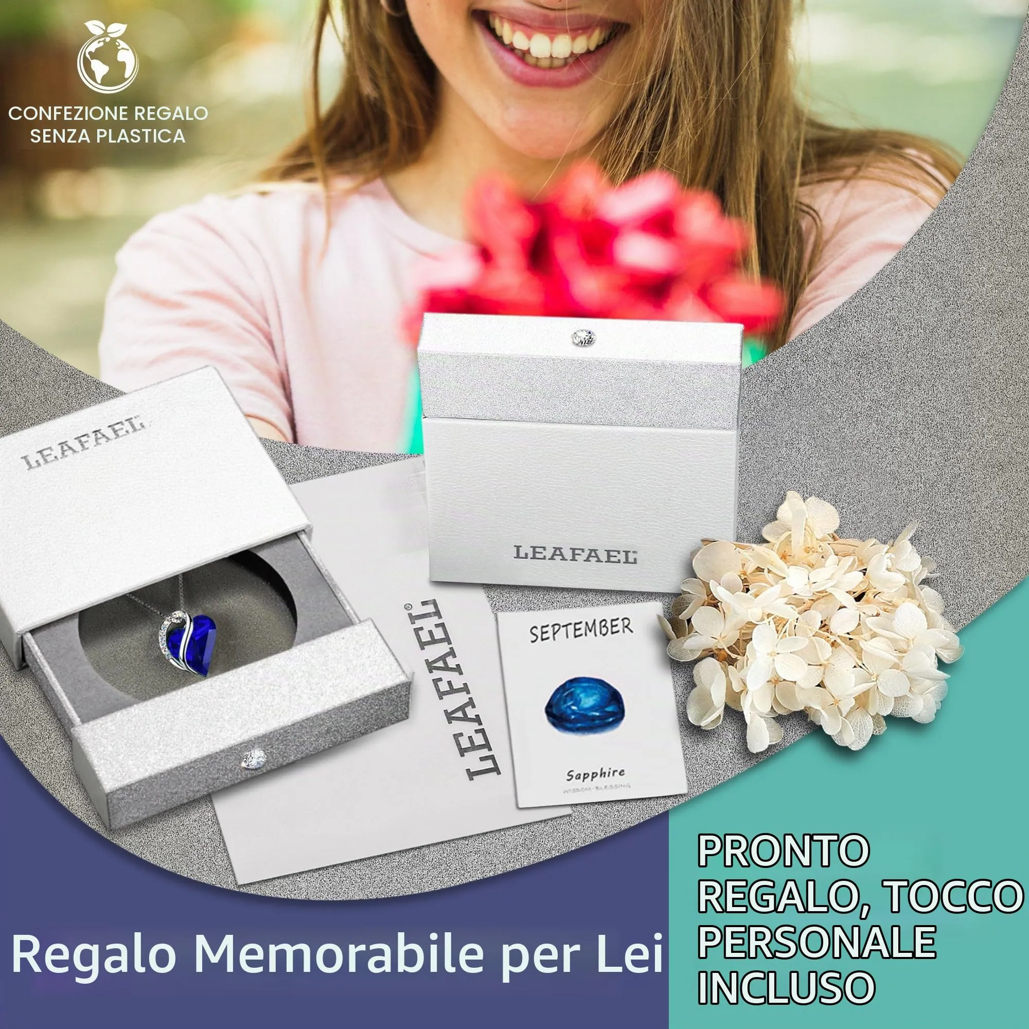 Leafael Collane Donna Cuore Birthstone | Collana con cristallo e pietre di nascita, collana donna con catena e ciondolo elegante, gioiello da donna con confezione regalo inclusa – San Valentino - immagine 5