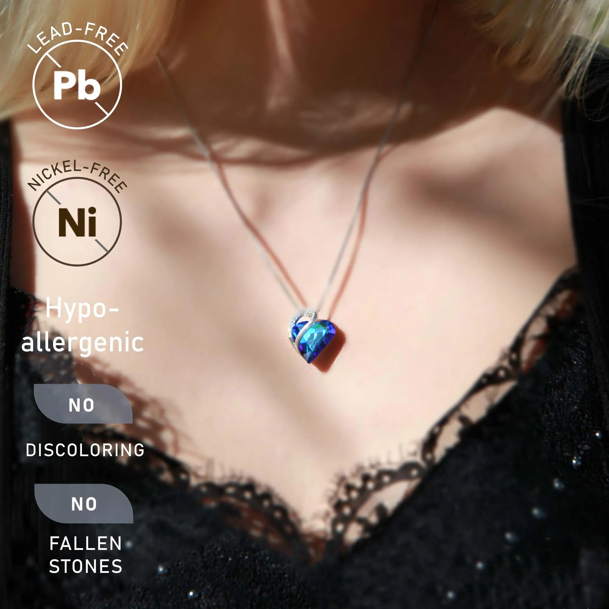 Leafael Collana Cuore Infinito Donna, Zaffiro arcobaleno blu - immagine 2