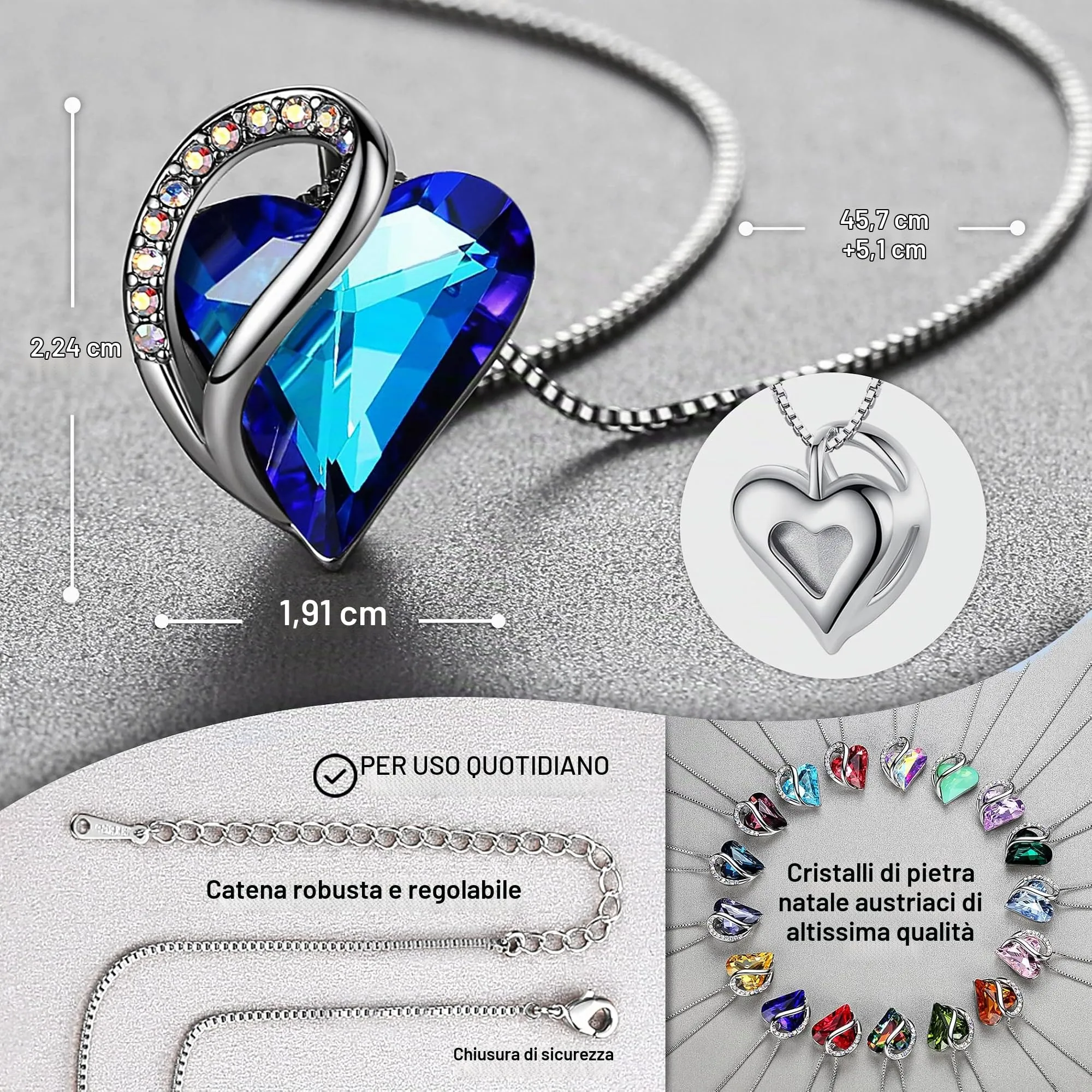 Leafael Collana Cuore Infinito Donna, Zaffiro arcobaleno blu - immagine 3