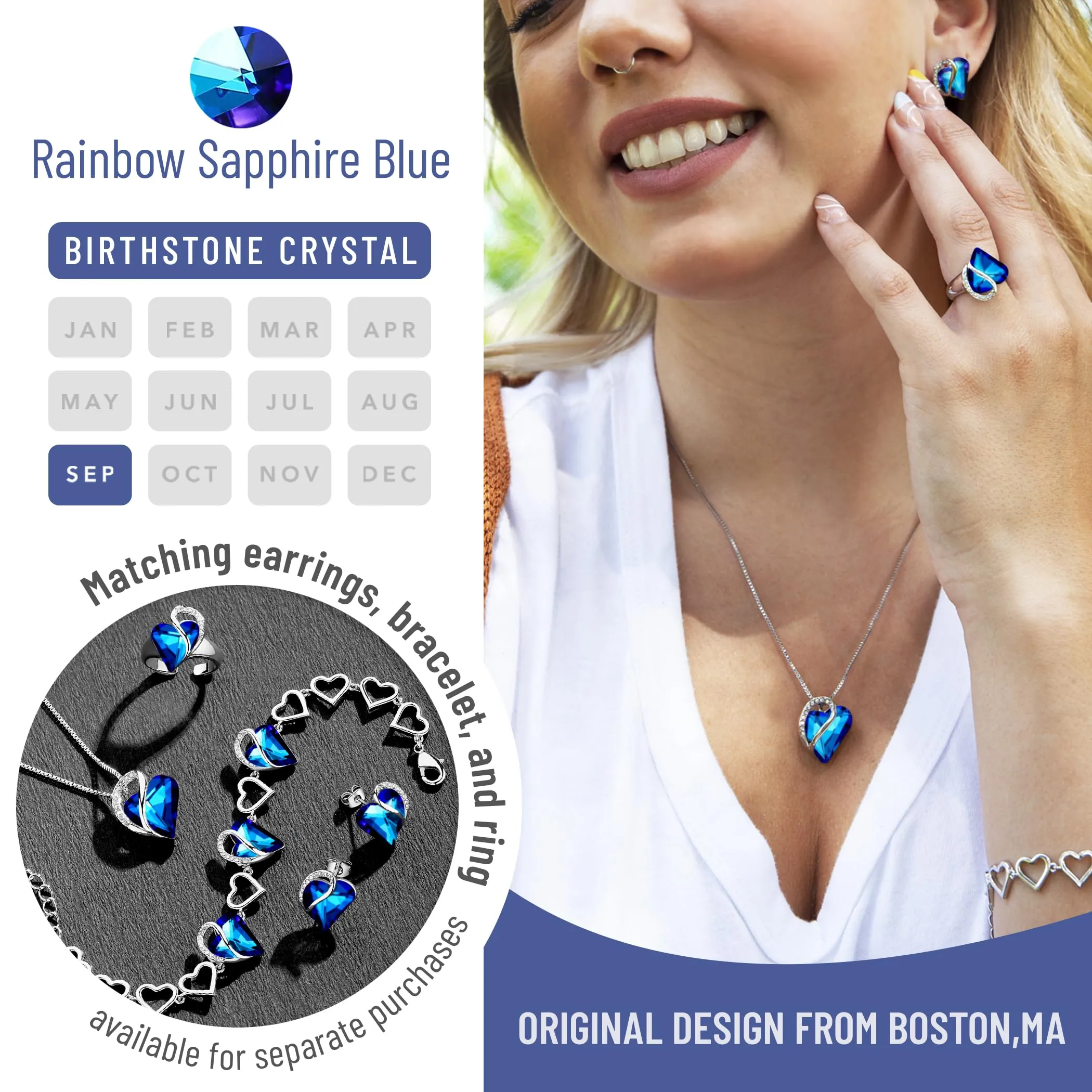 Leafael Collana Cuore Infinito Donna, Zaffiro arcobaleno blu - immagine 4