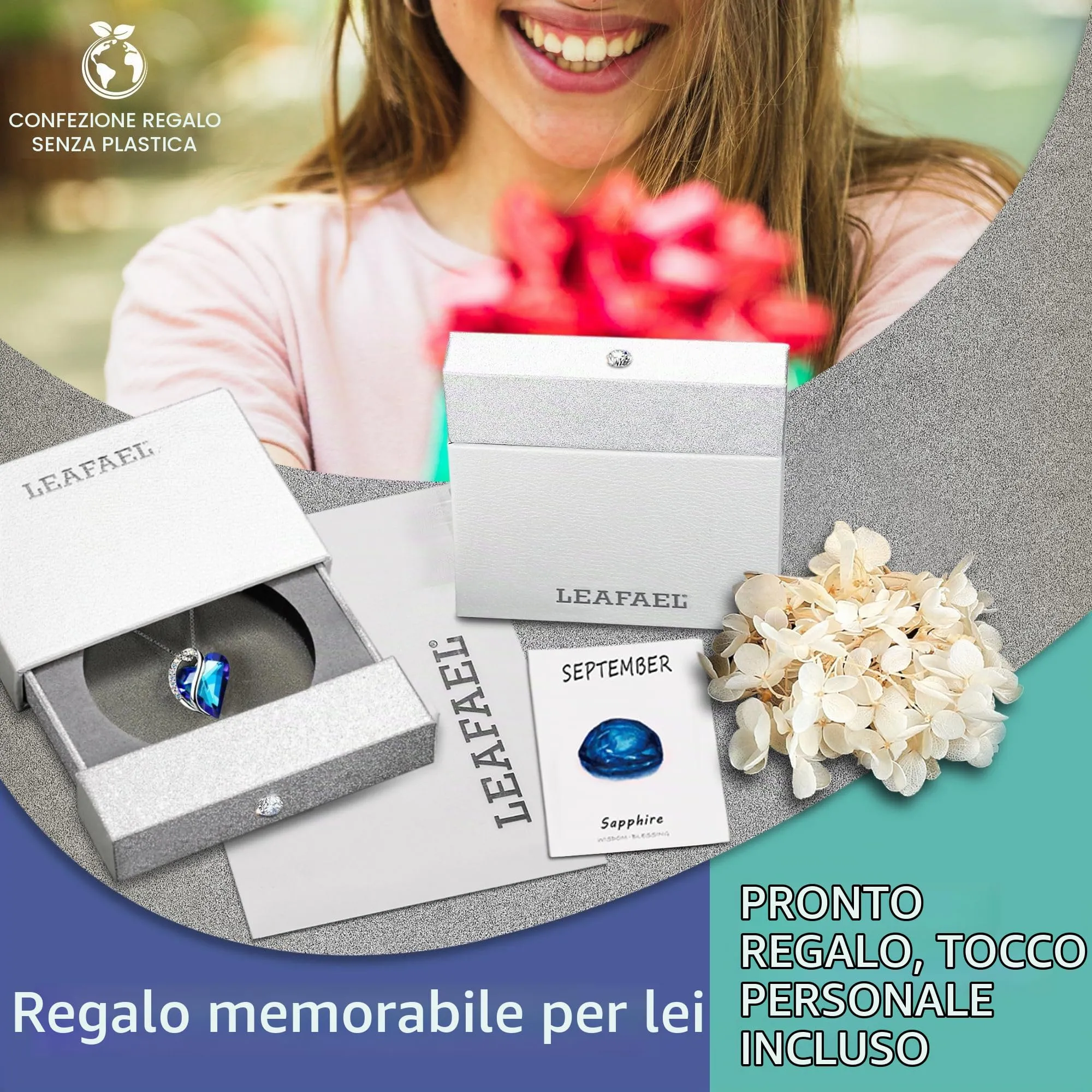 Leafael Collana Cuore Infinito Donna, Zaffiro arcobaleno blu - immagine 5