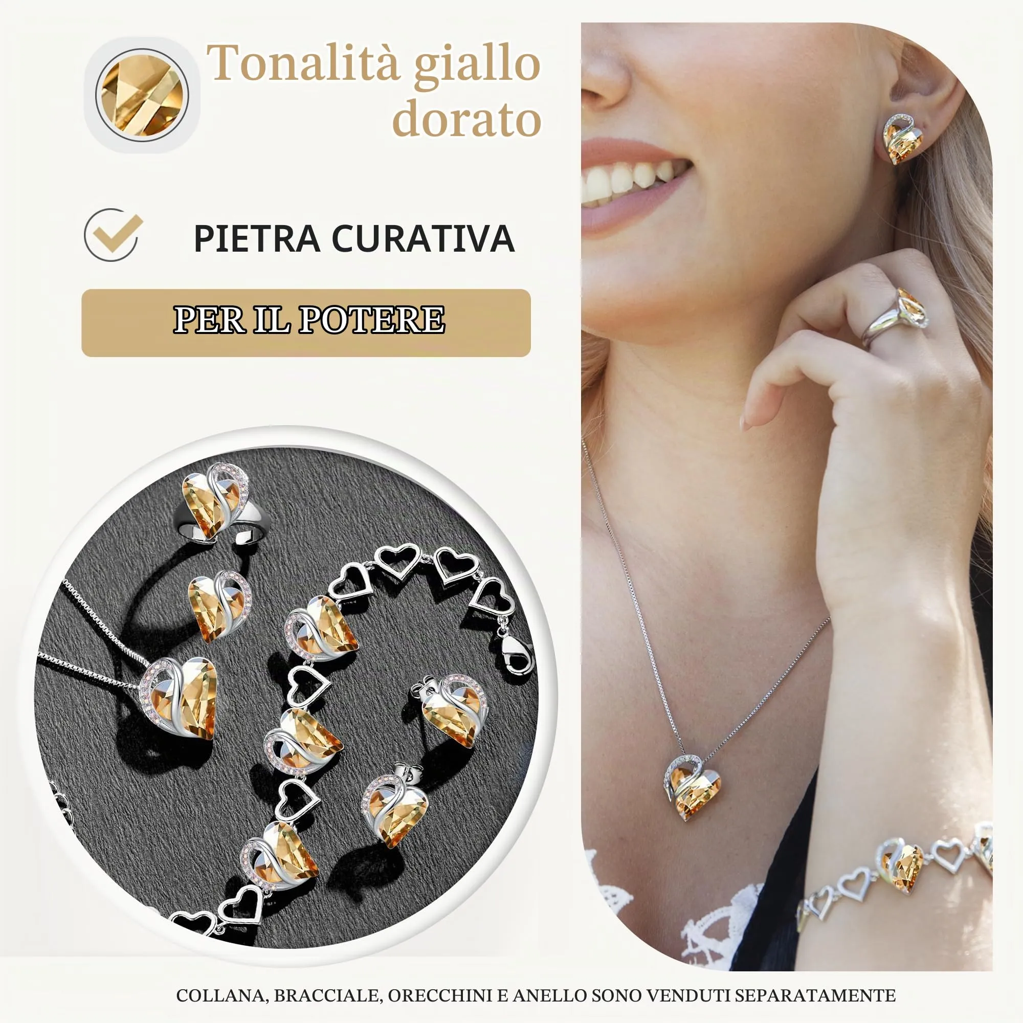 Leafael Collana Cuore Infinito Donna, Cristallo giallo dorato - immagine 4
