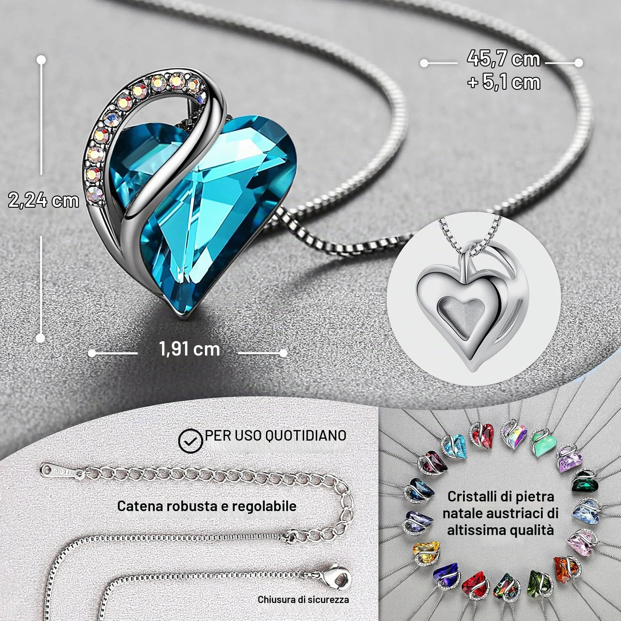 Leafael Collana Cuore Infinito Donna, Dicembre Zircone indigolite blu - immagine 3